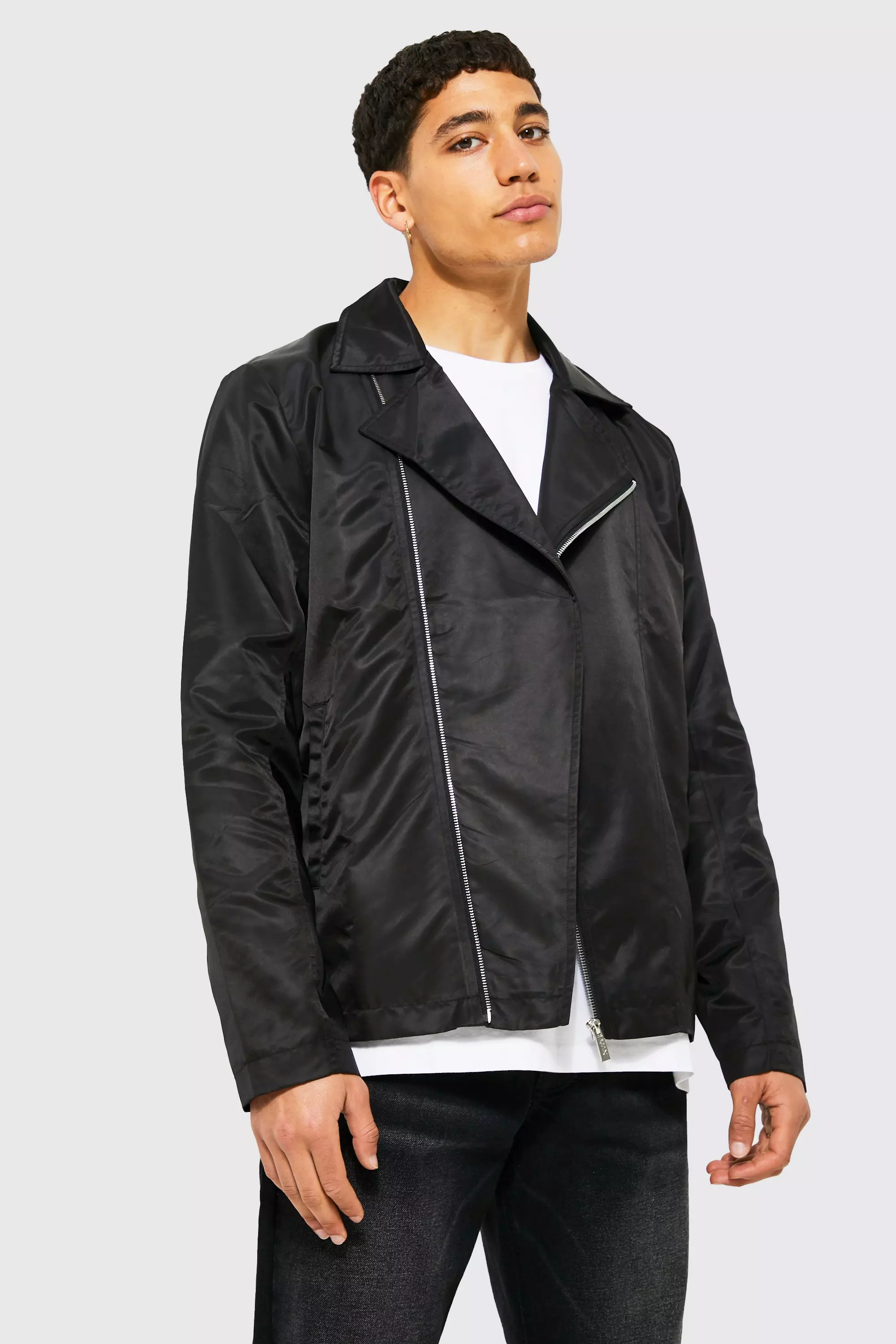 Nylon Biker Jacket boohooMAN USA