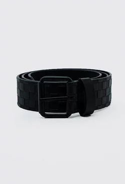 Black Faux Leather Embossed Checkerboard Belt