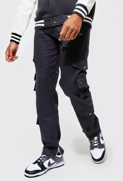 Fixed Waistband Relaxed Fit Cargo Pants Black