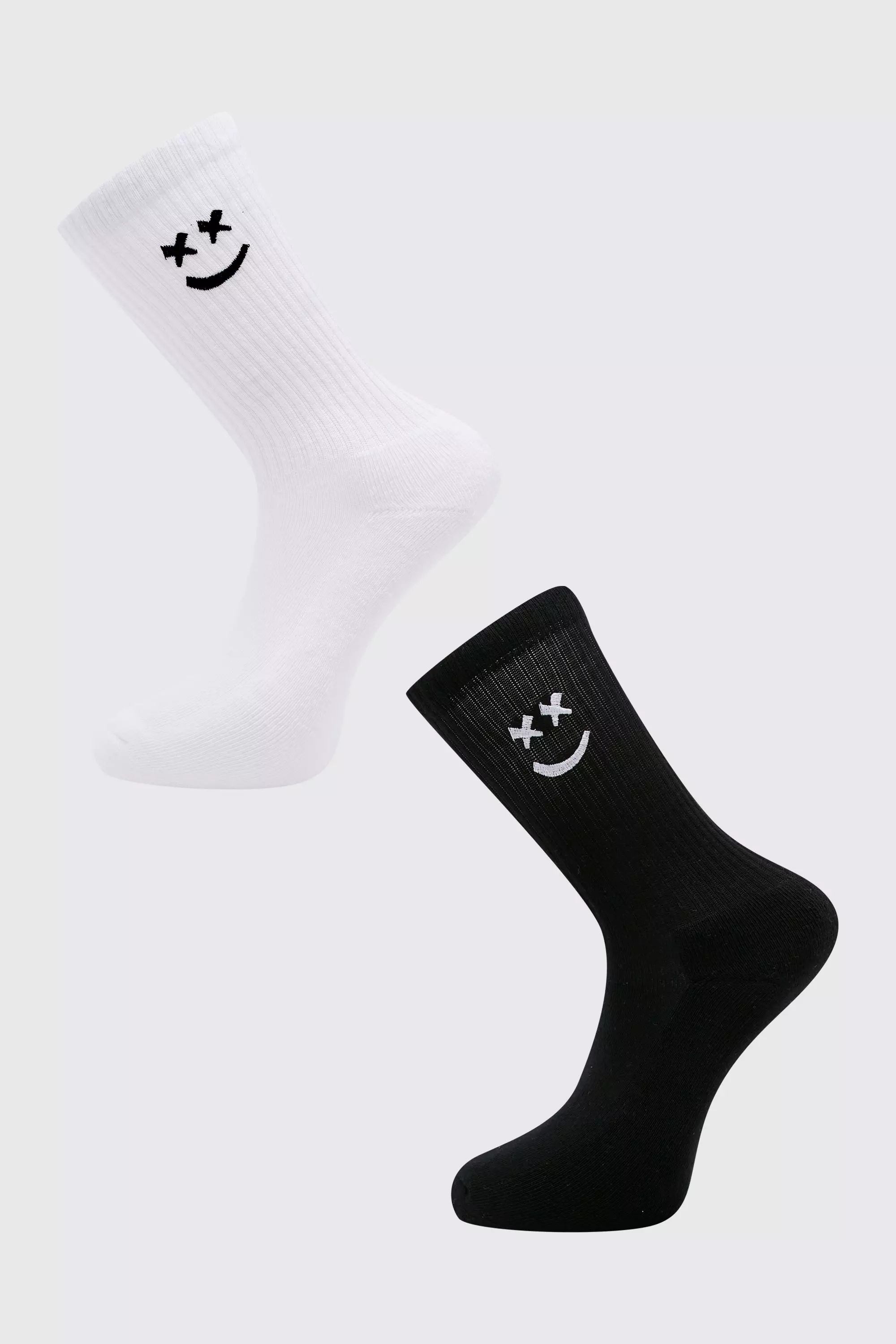 2 Pack Embroidered X Face Socks Multi