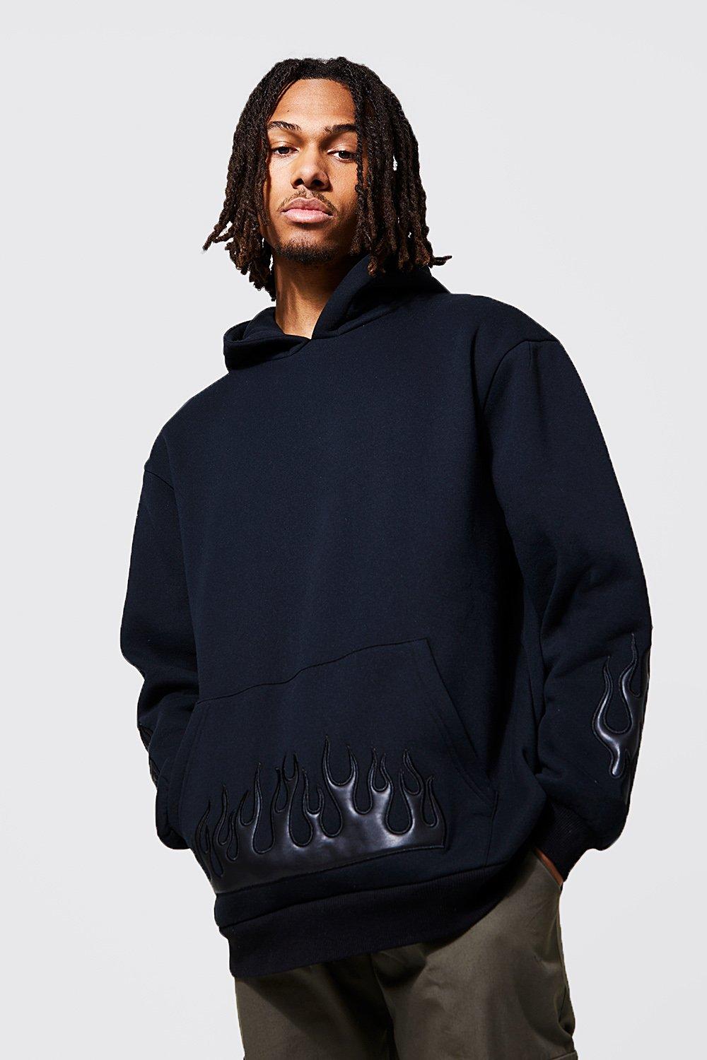 Oversized Pu Leather Flame Hoodie