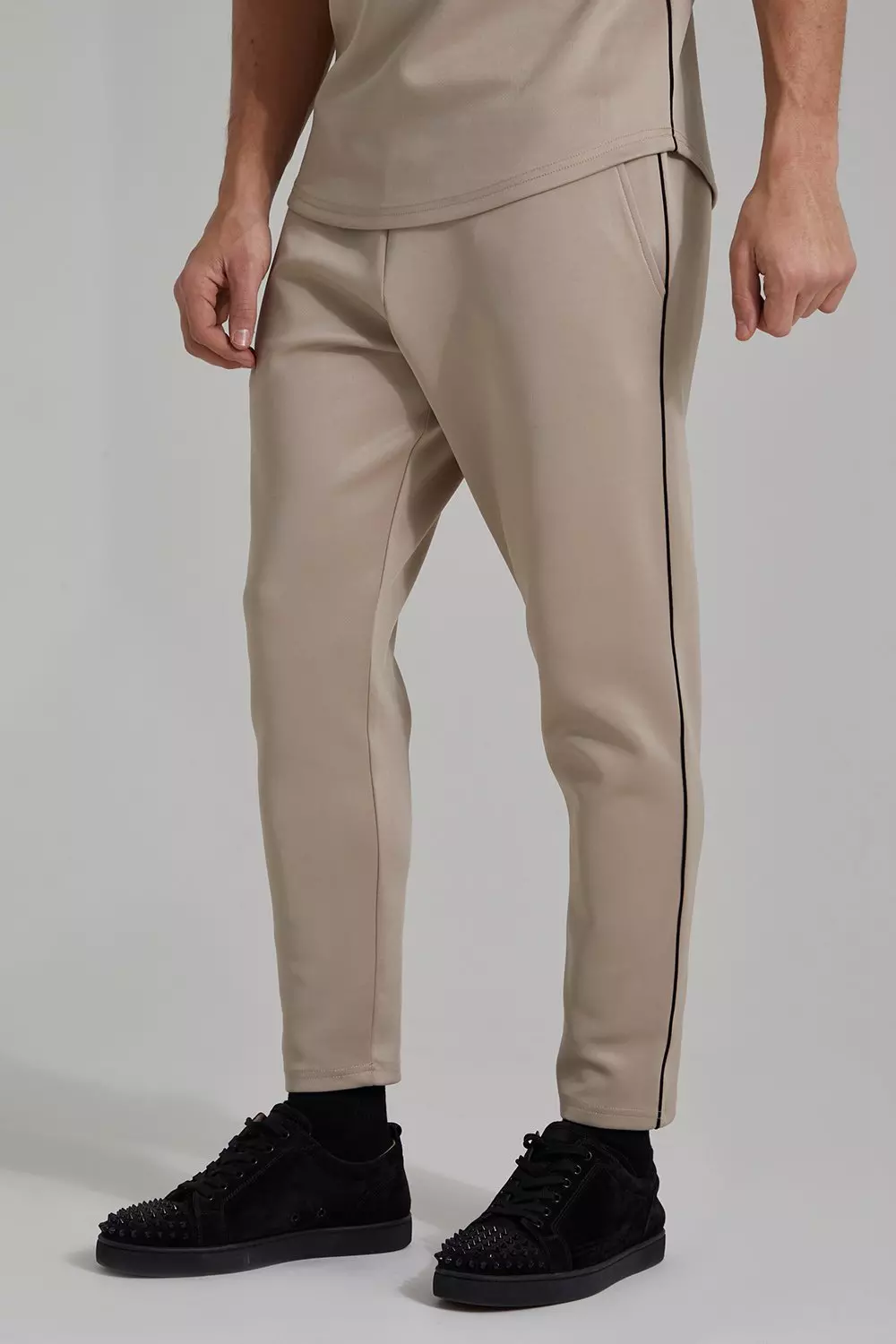 Cropped Tapered Scuba Sweatpants With Piping Stone