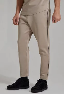 Cropped Tapered Scuba Sweatpants With Piping Stone