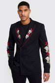 Black Tall Double Breasted Floral Suit Jacket
