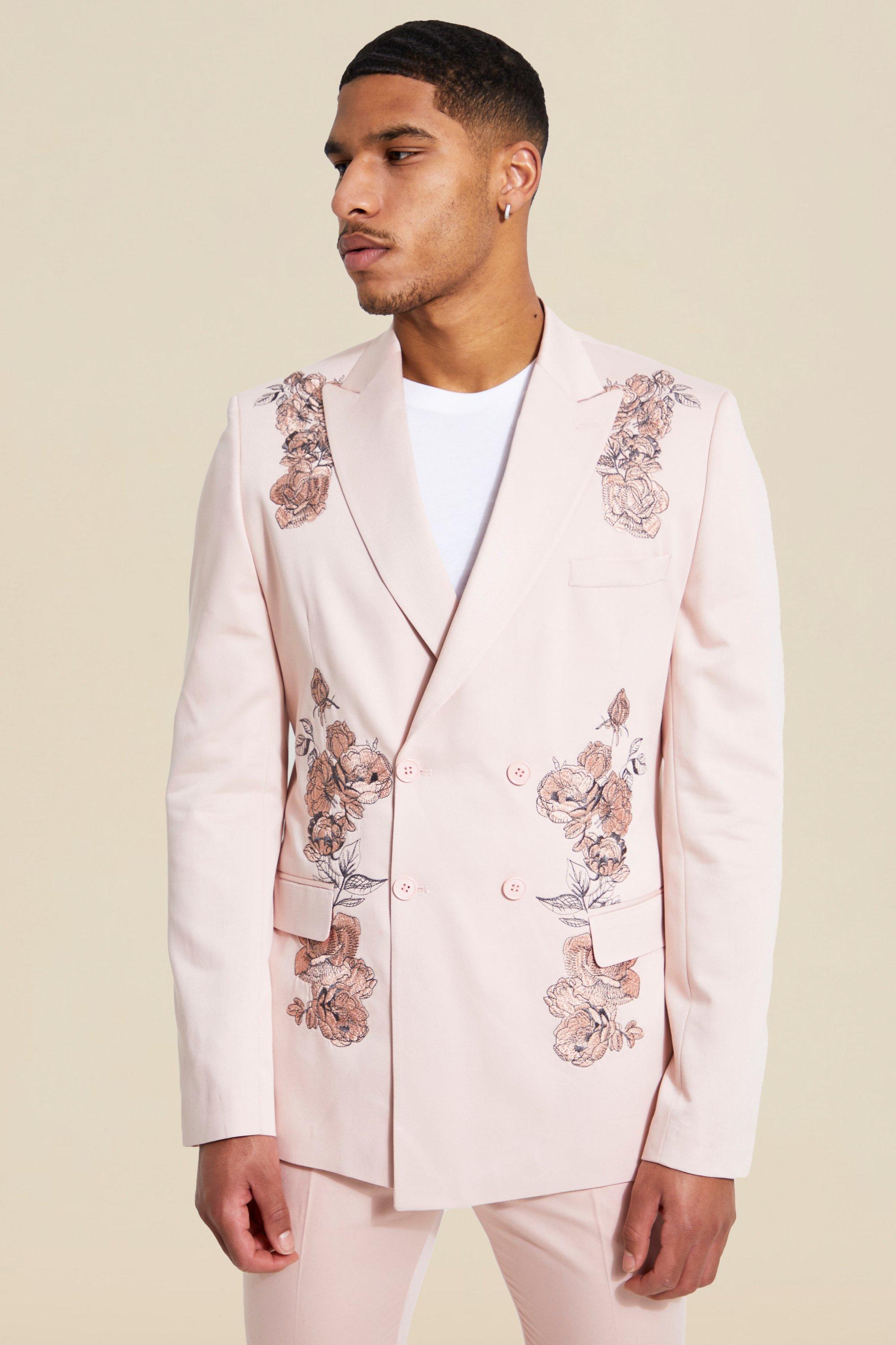 Moustache floral-embroidered suit - Neutrals