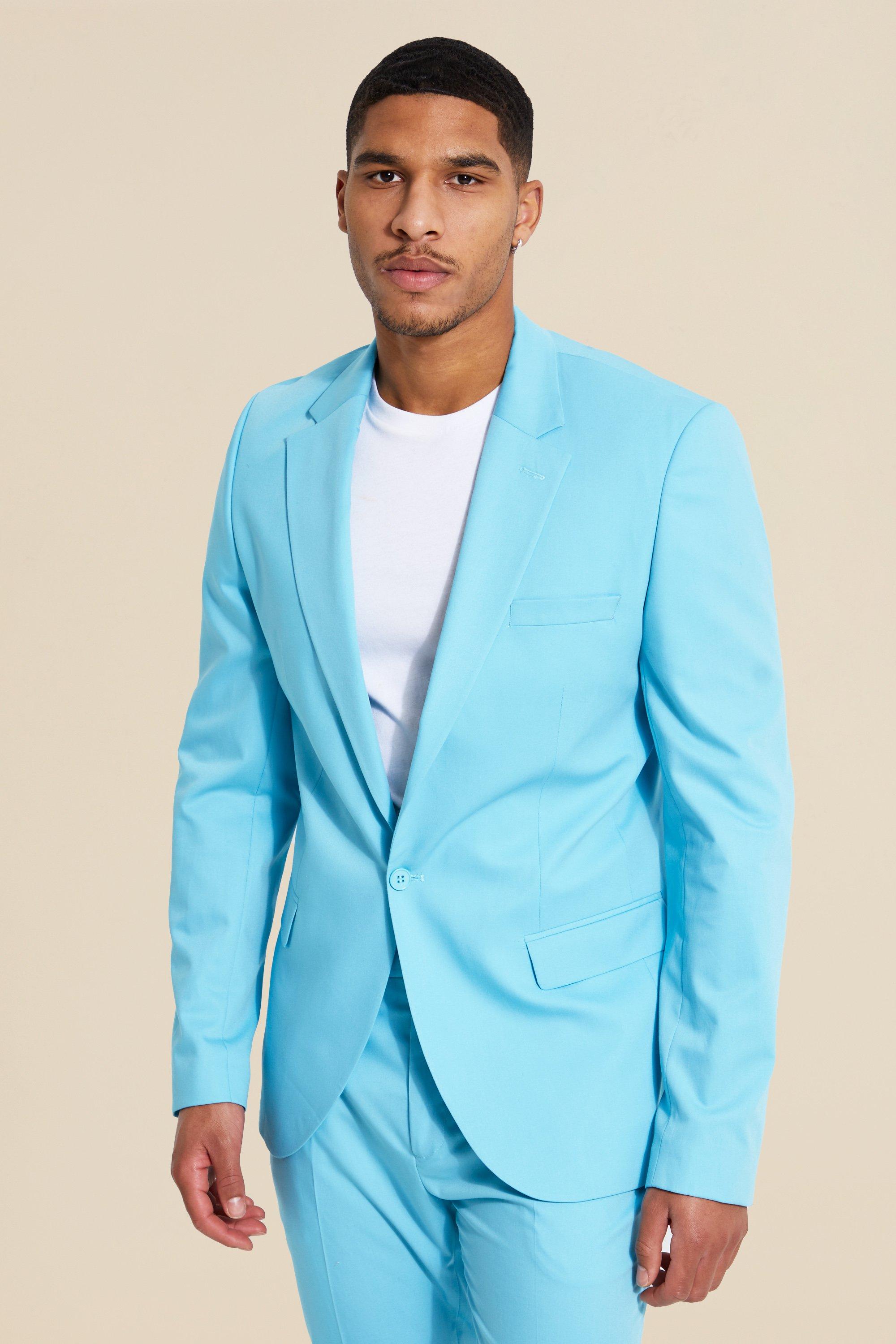 Light blue Tall Slim Fit Colbert Met Enkele Rij Knopen