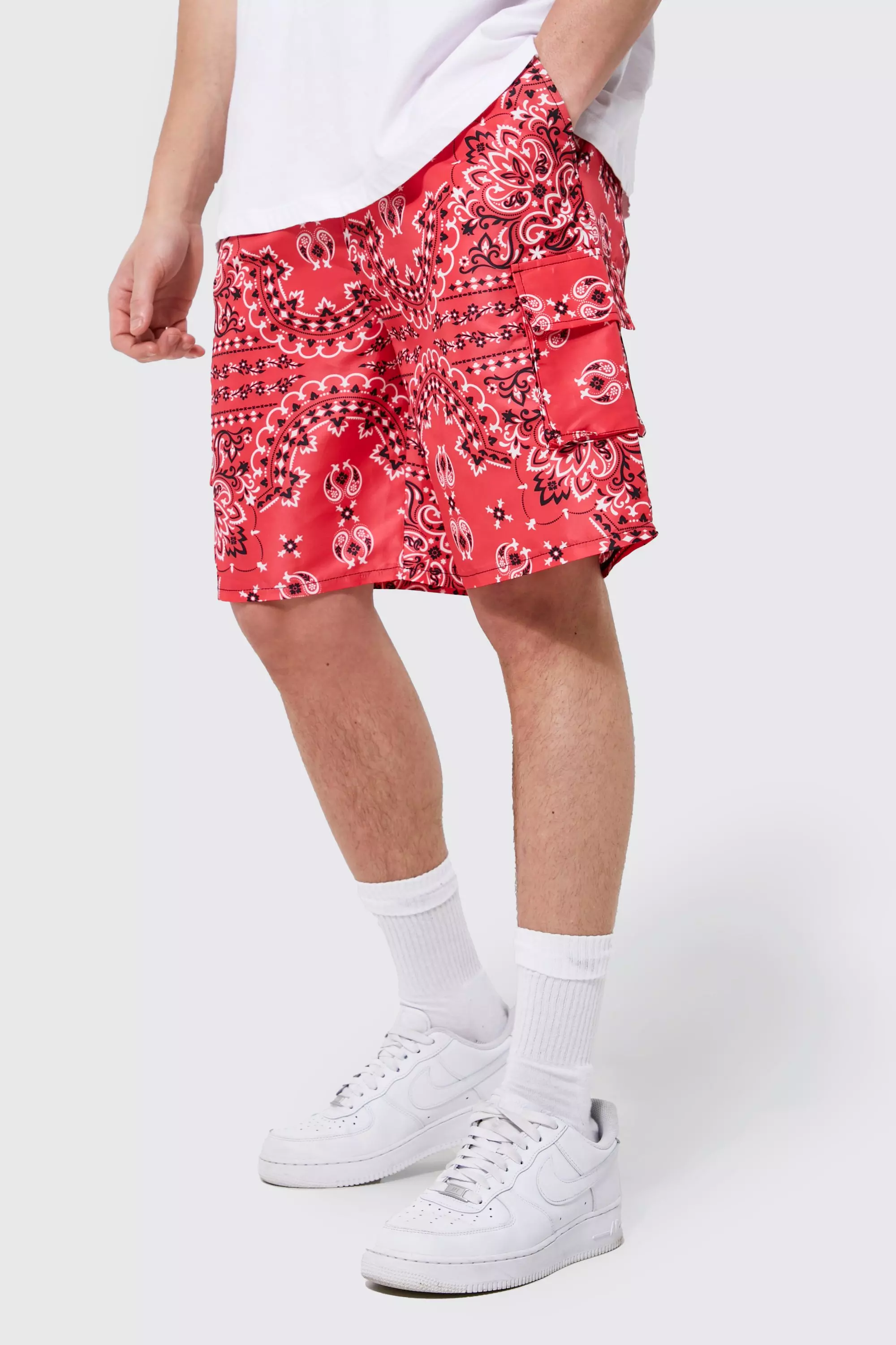 Regular Fit All Over Bandana Cargo Shorts | boohooMAN USA