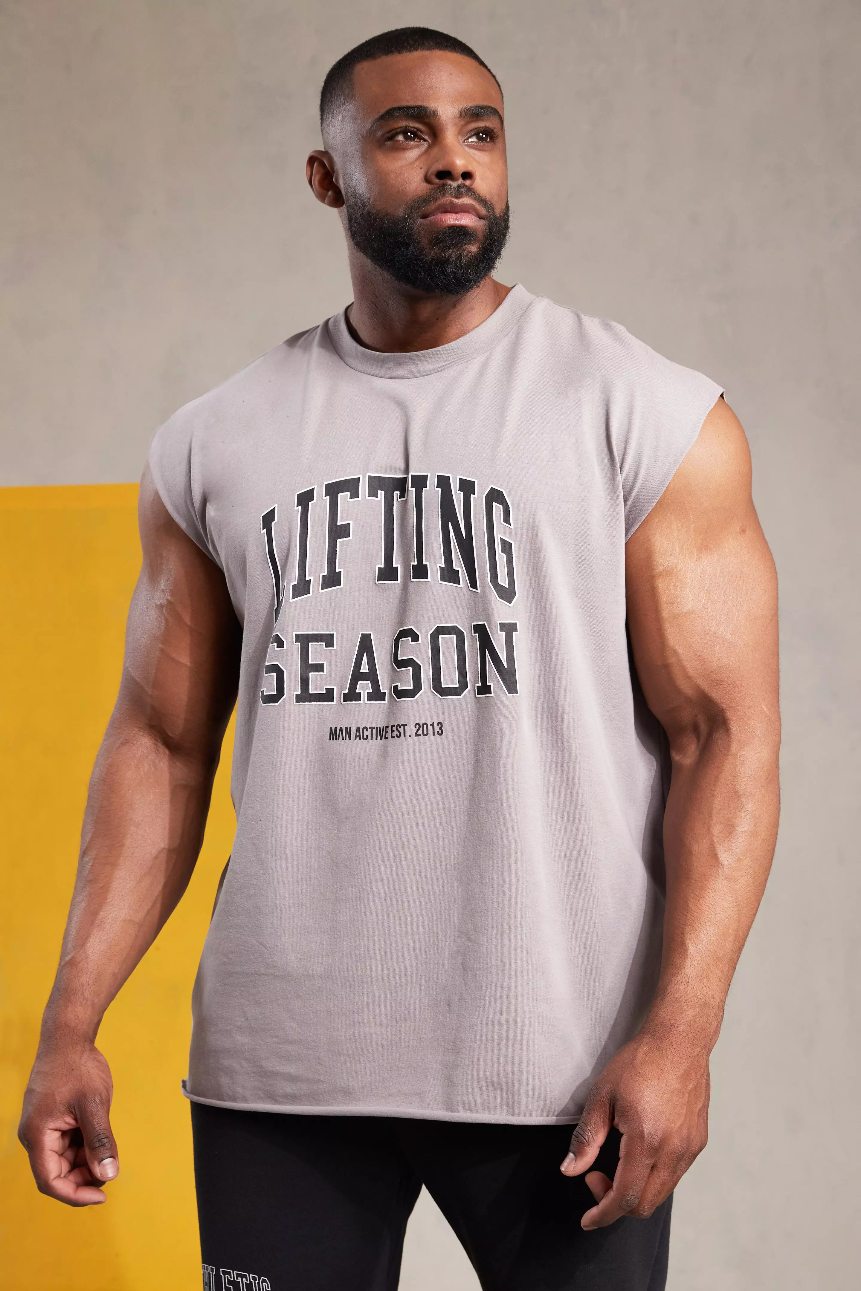 T-Shirt Man Active Gym Athletic Con Cut-Off, Grey immagine alternativa