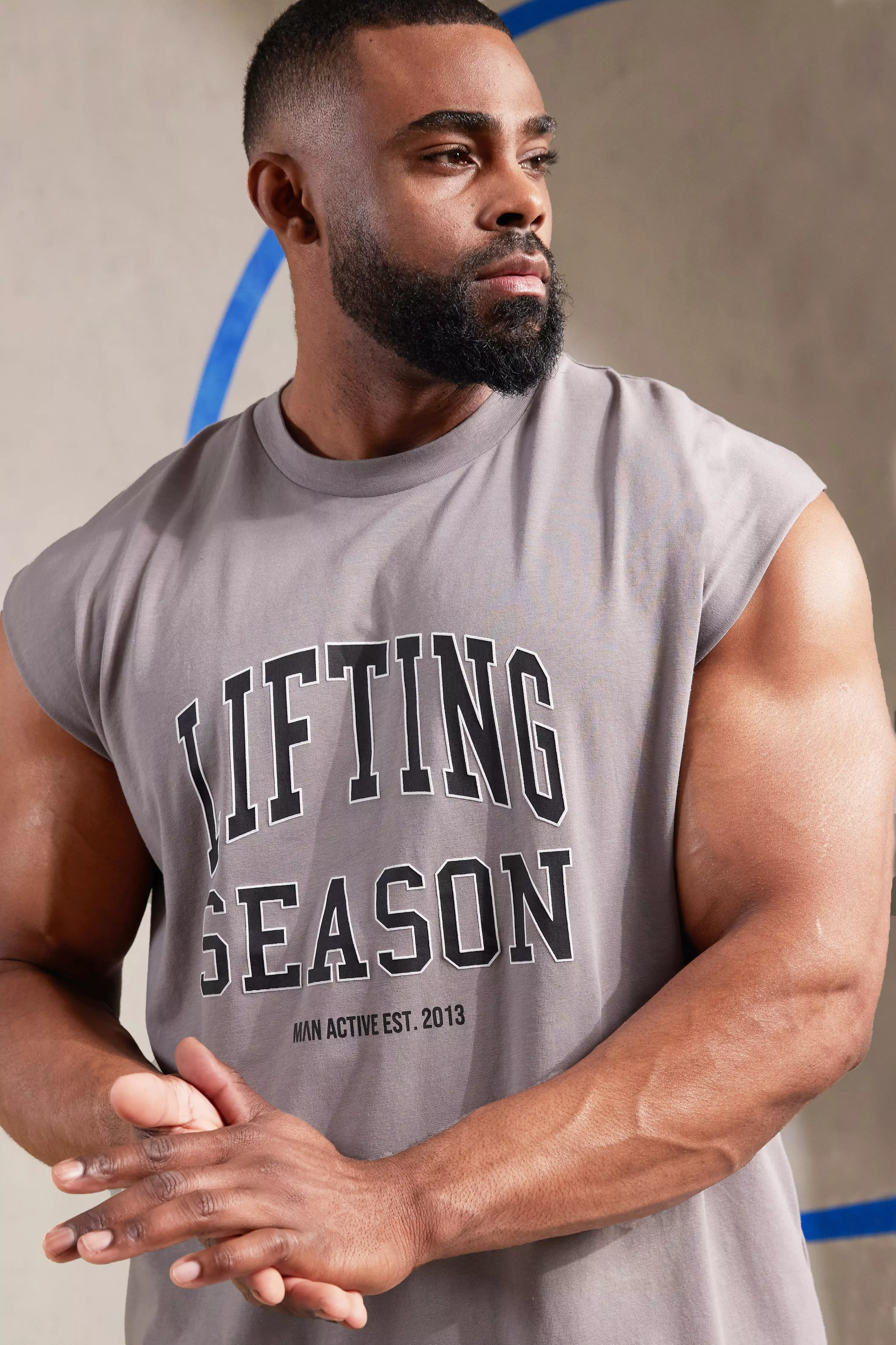 T-Shirt Man Active Gym Athletic Con Cut-Off, Grey immagine alternativa