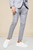 Grey Skinny Plaid Crop Suit Pants
