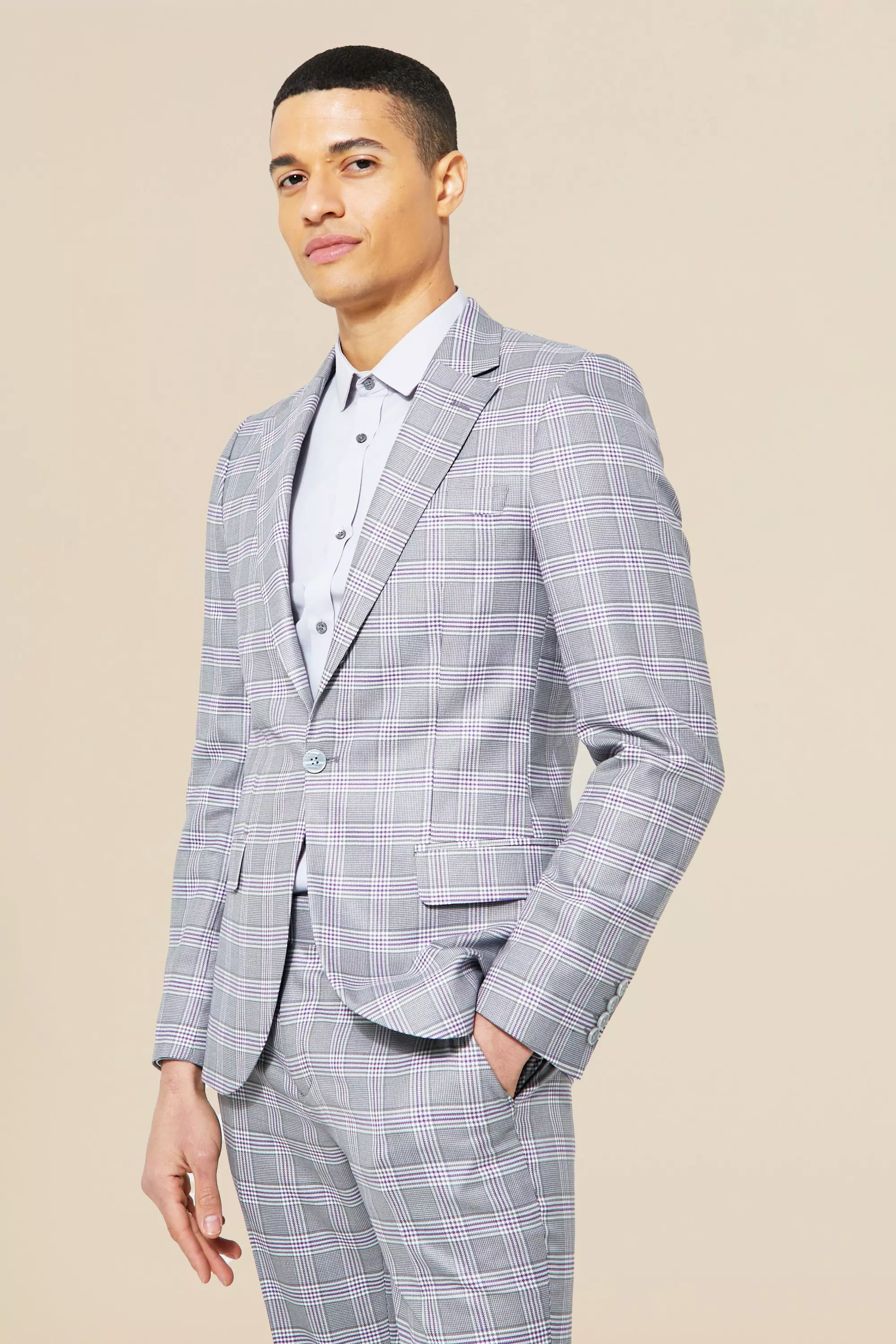 Grey Single Breasted Skinny Check Suit Jacket alternative image