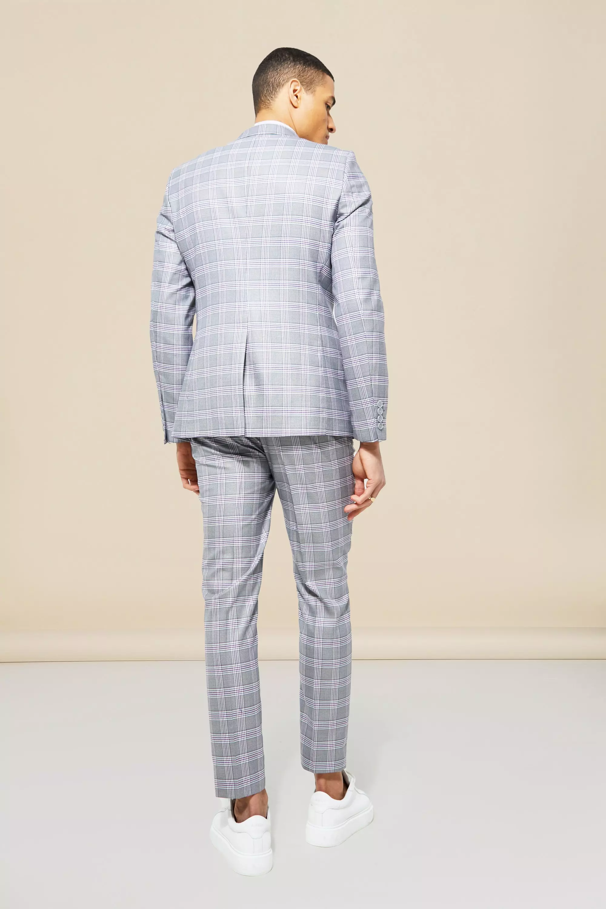 Grey Single Breasted Skinny Check Suit Jacket alternative image