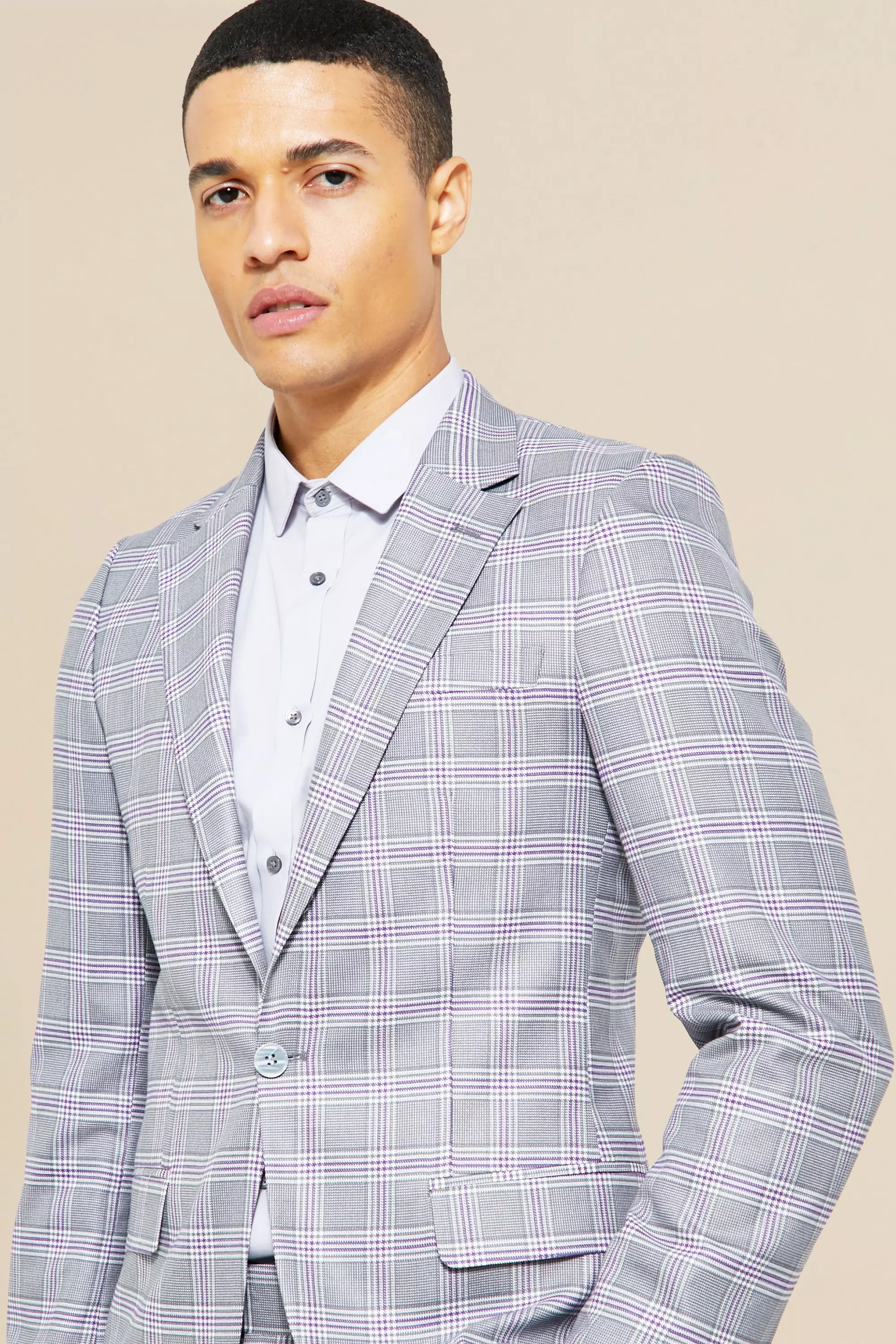 Grey Single Breasted Skinny Check Suit Jacket alternative image