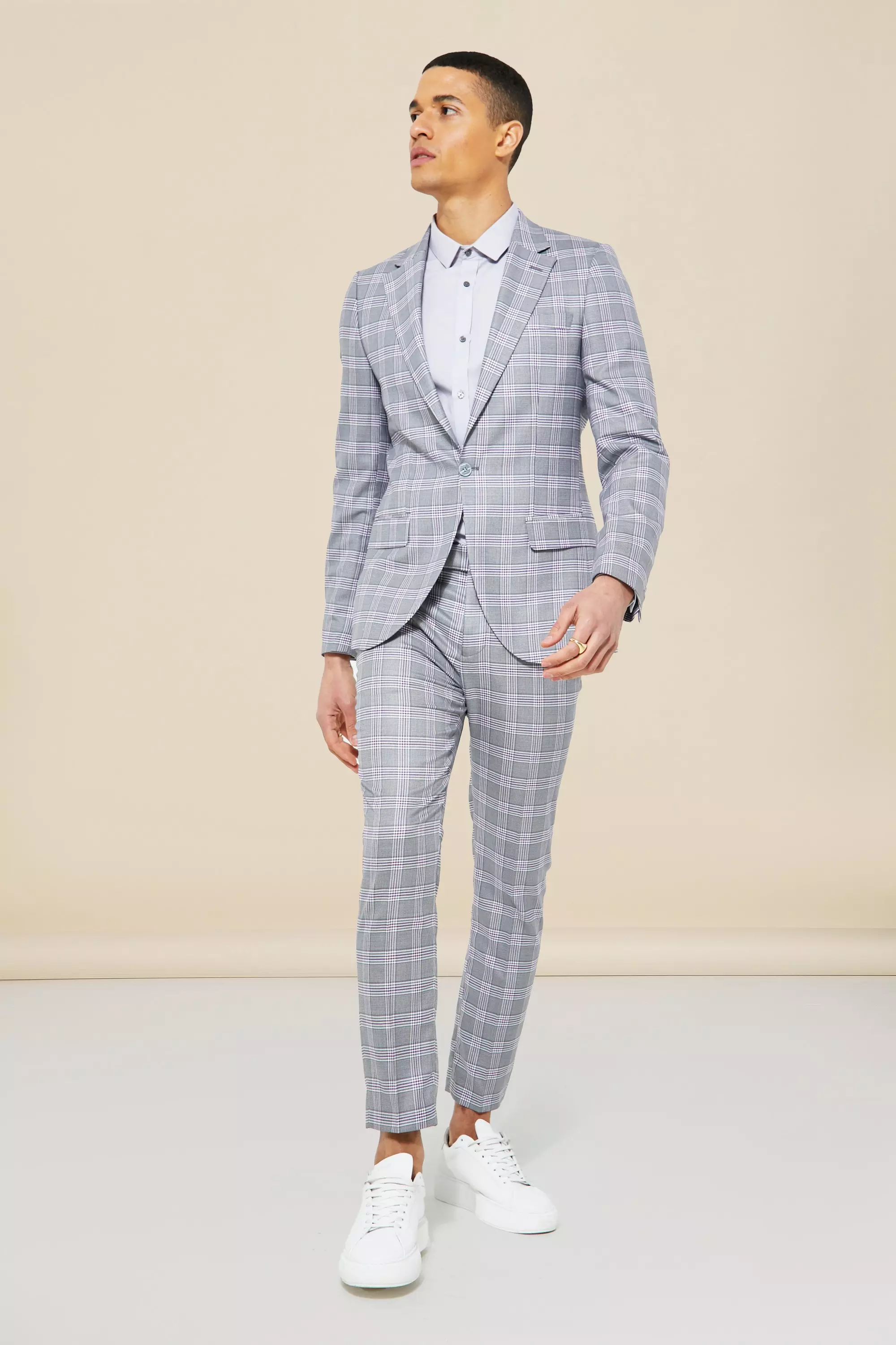 Grey Single Breasted Skinny Check Suit Jacket alternative image