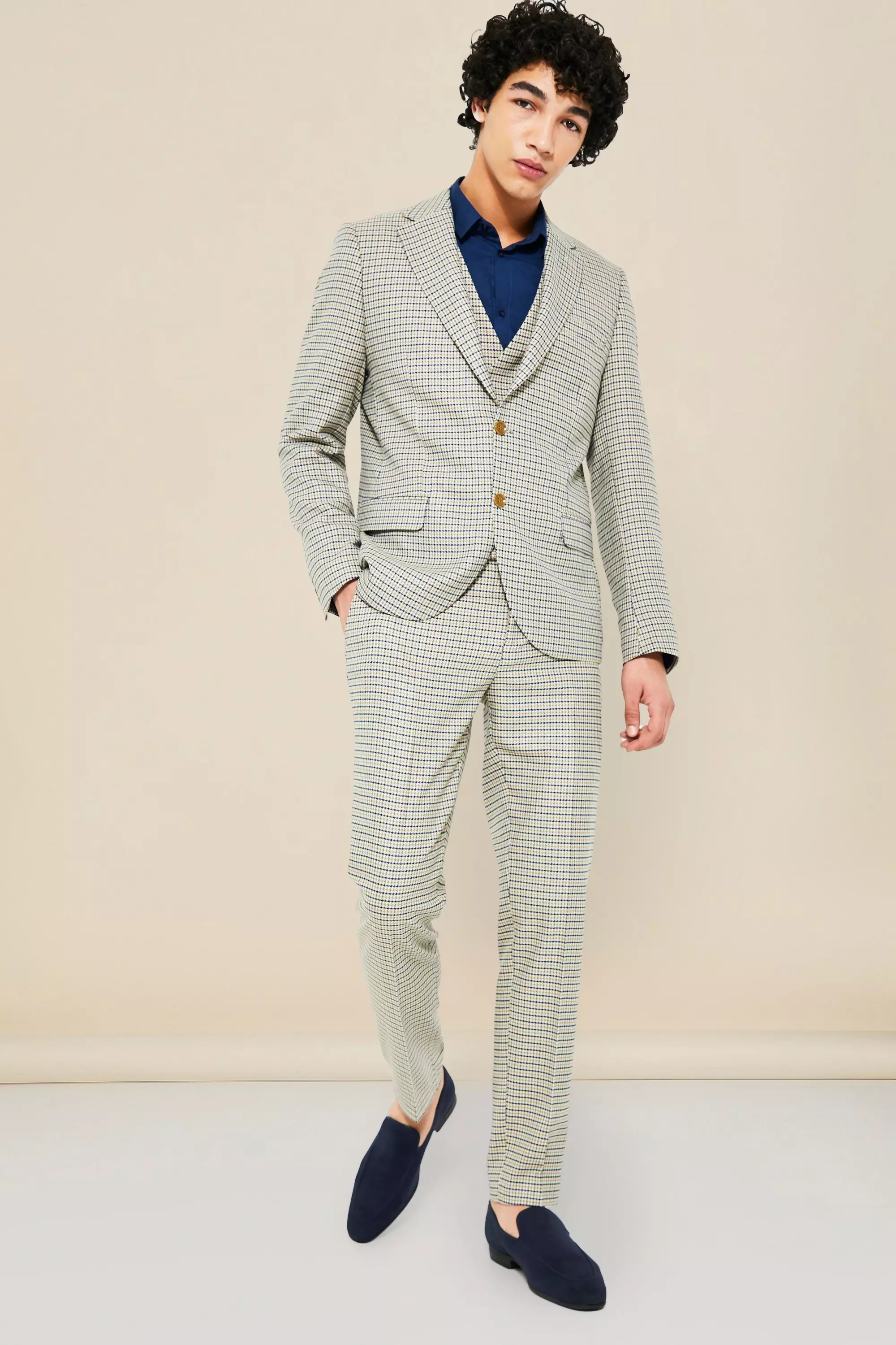Multi Single Breasted Slim Dogtooth Suit Jacket alternative image