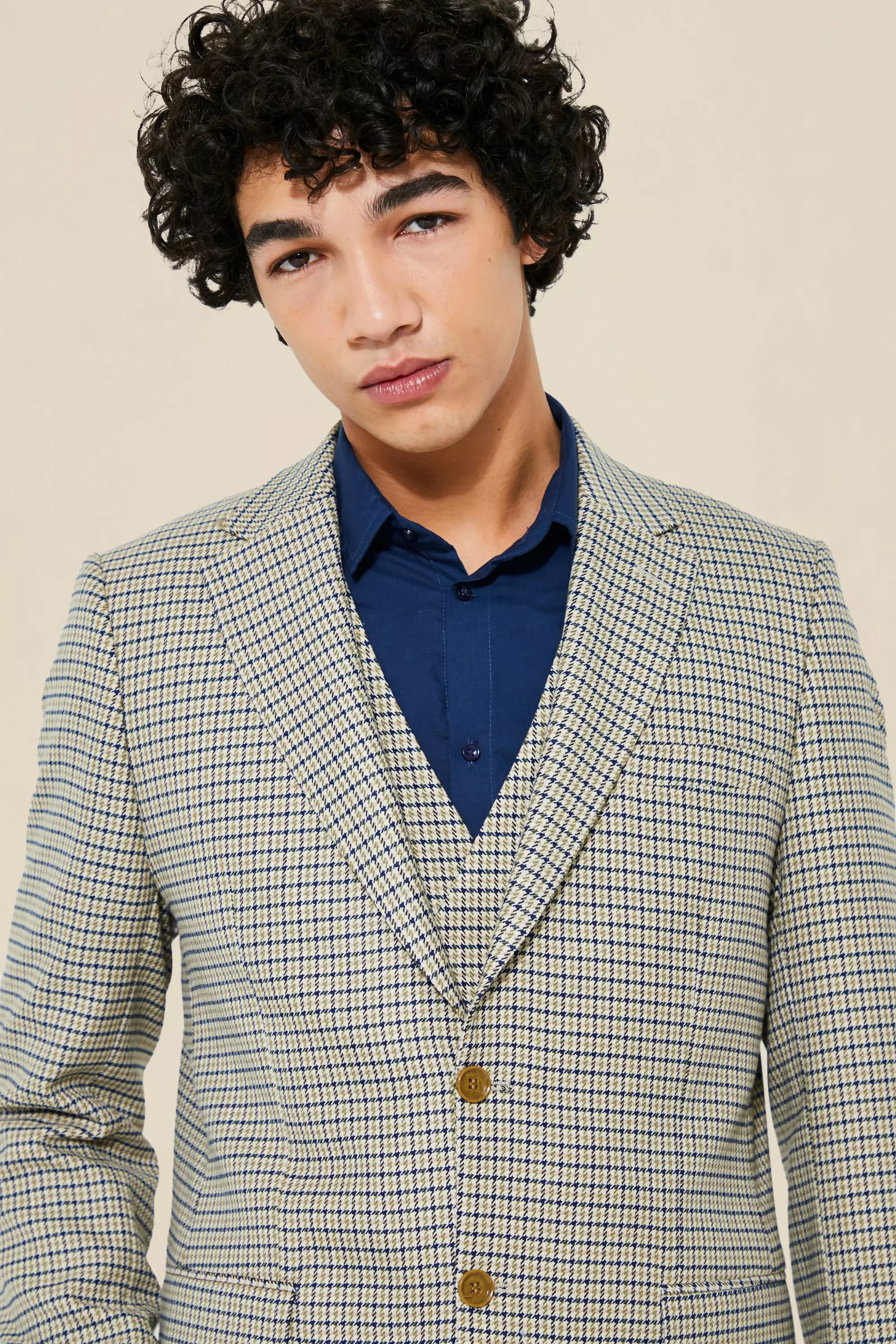 Multi Single Breasted Slim Dogtooth Suit Jacket alternative image
