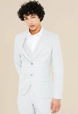 Single Breasted Skinny Textured Suit Jacket Grey