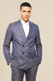 Blue Double Breasted Dogstooth Skinny Suit Jacket