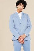 Light blue Double Breasted Skinny Textured Suit Jacket