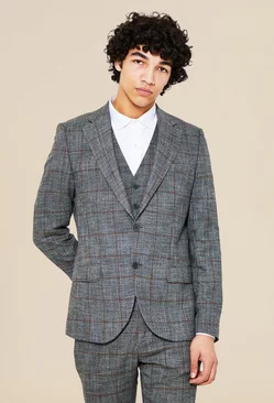 Green Slim Single Breasted Check Suit Jacket