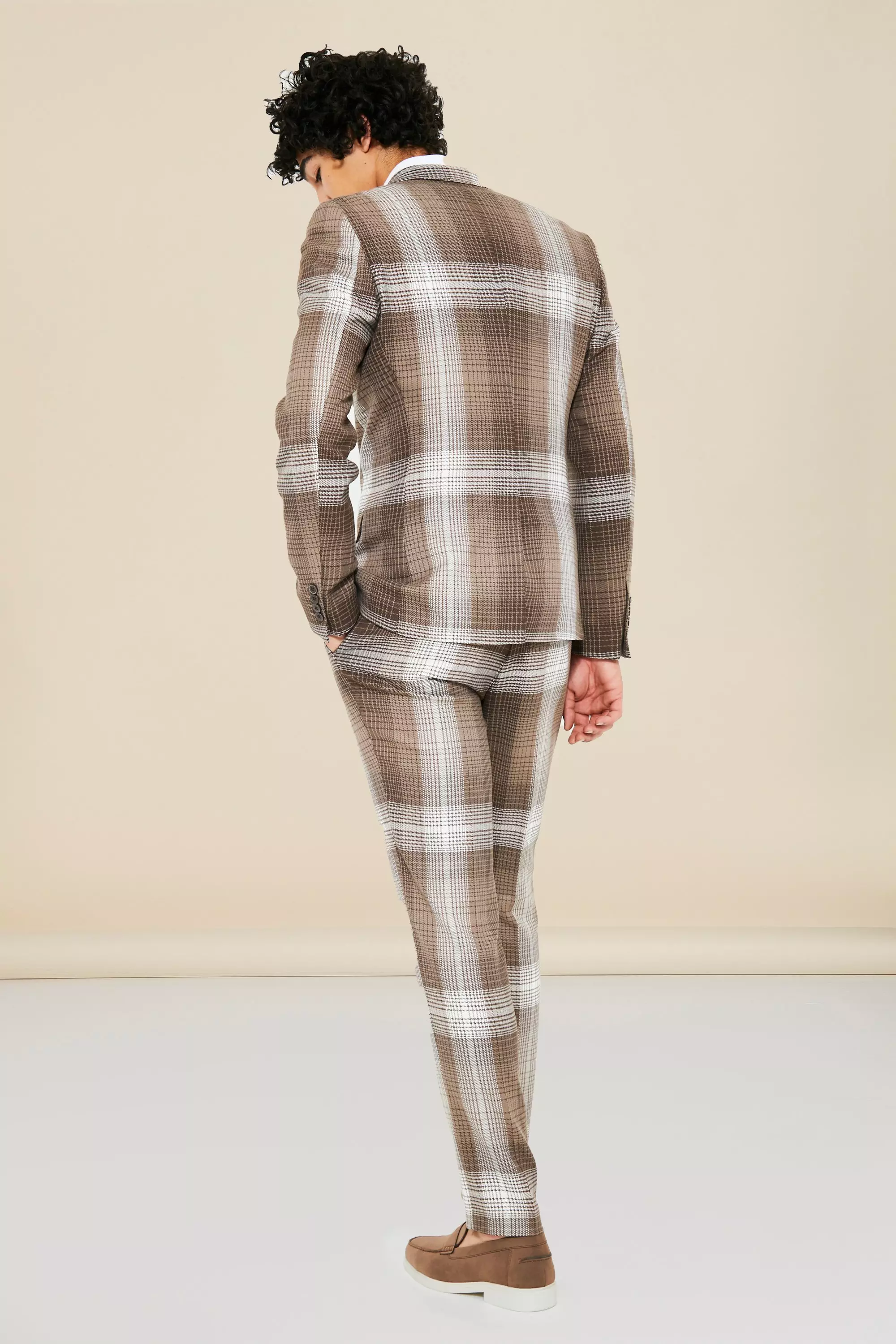 Brown Single Breasted Skinny Plaid Suit Jacket alternative image