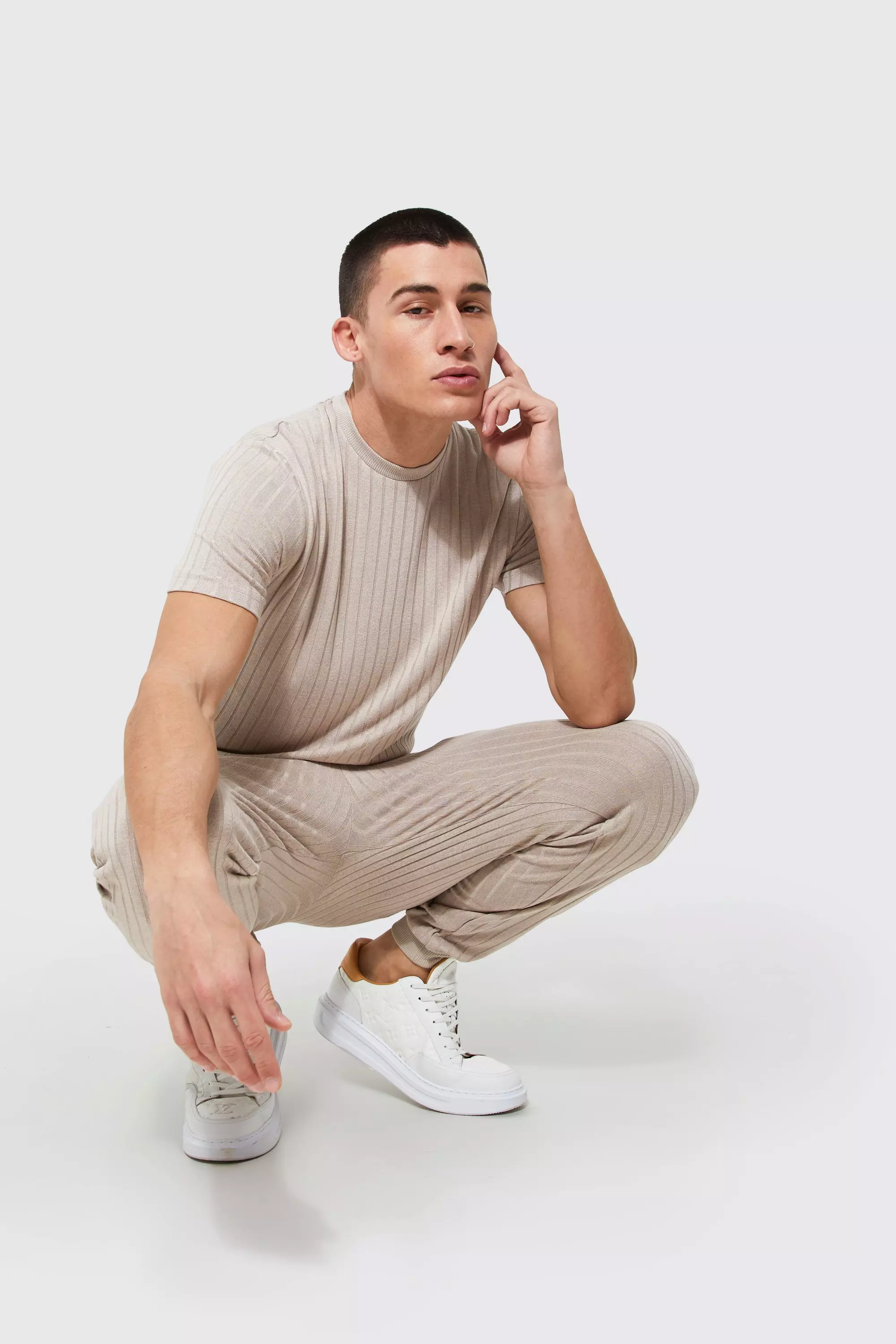 Knitted tee and jogger set sale