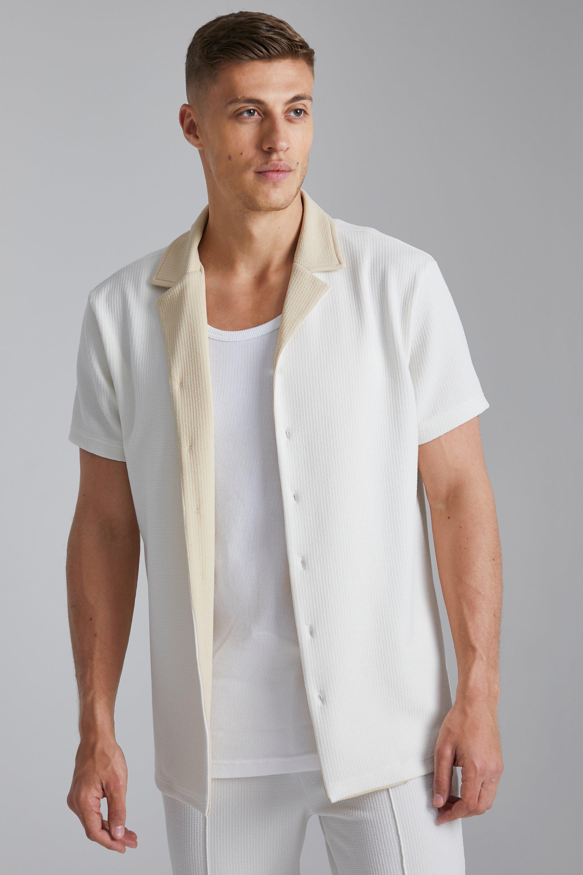 Ecru Short Sleeve Jersey Textured Shirt
