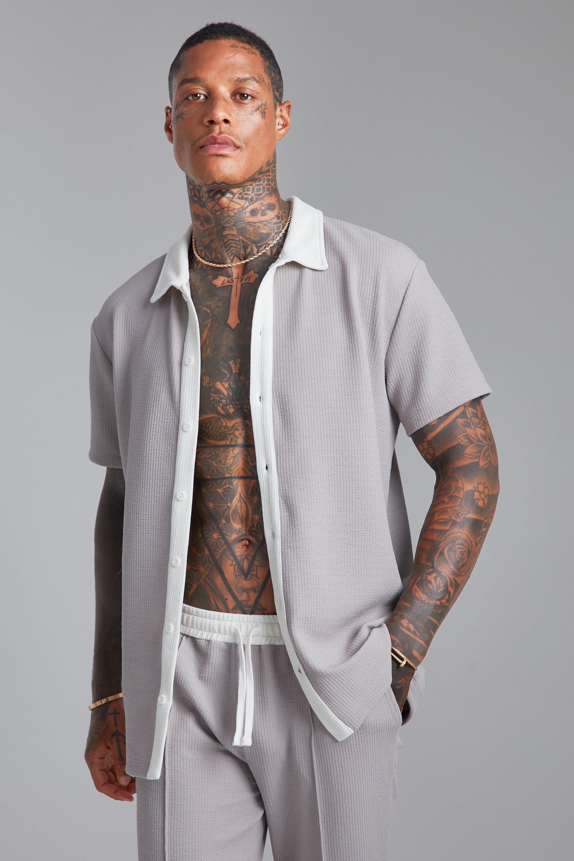 Grey Short Sleeve Jersey Textured Shirt