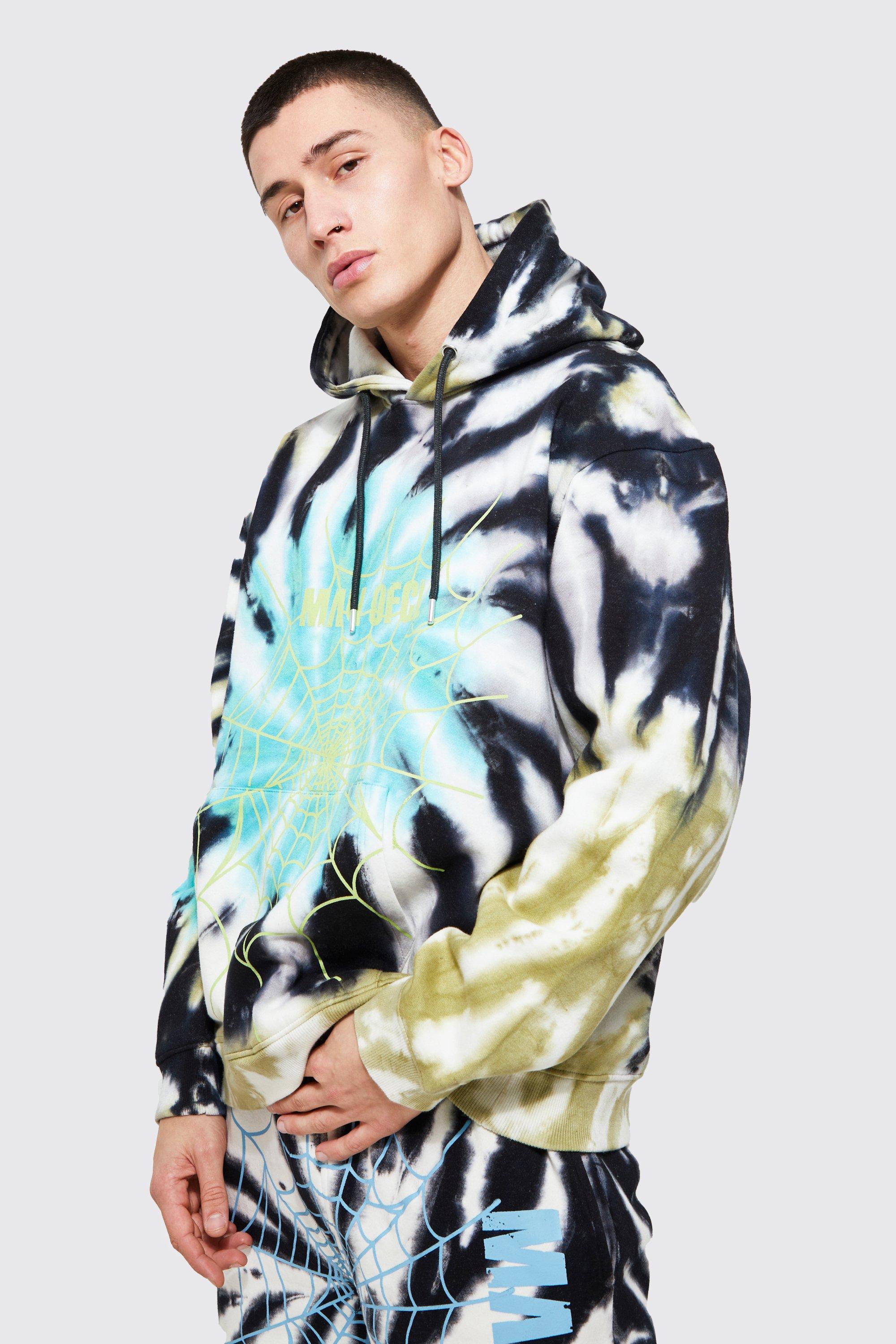 Oversized Man Ofcl Web Print Tie Dye Hoodie | boohooMAN USA