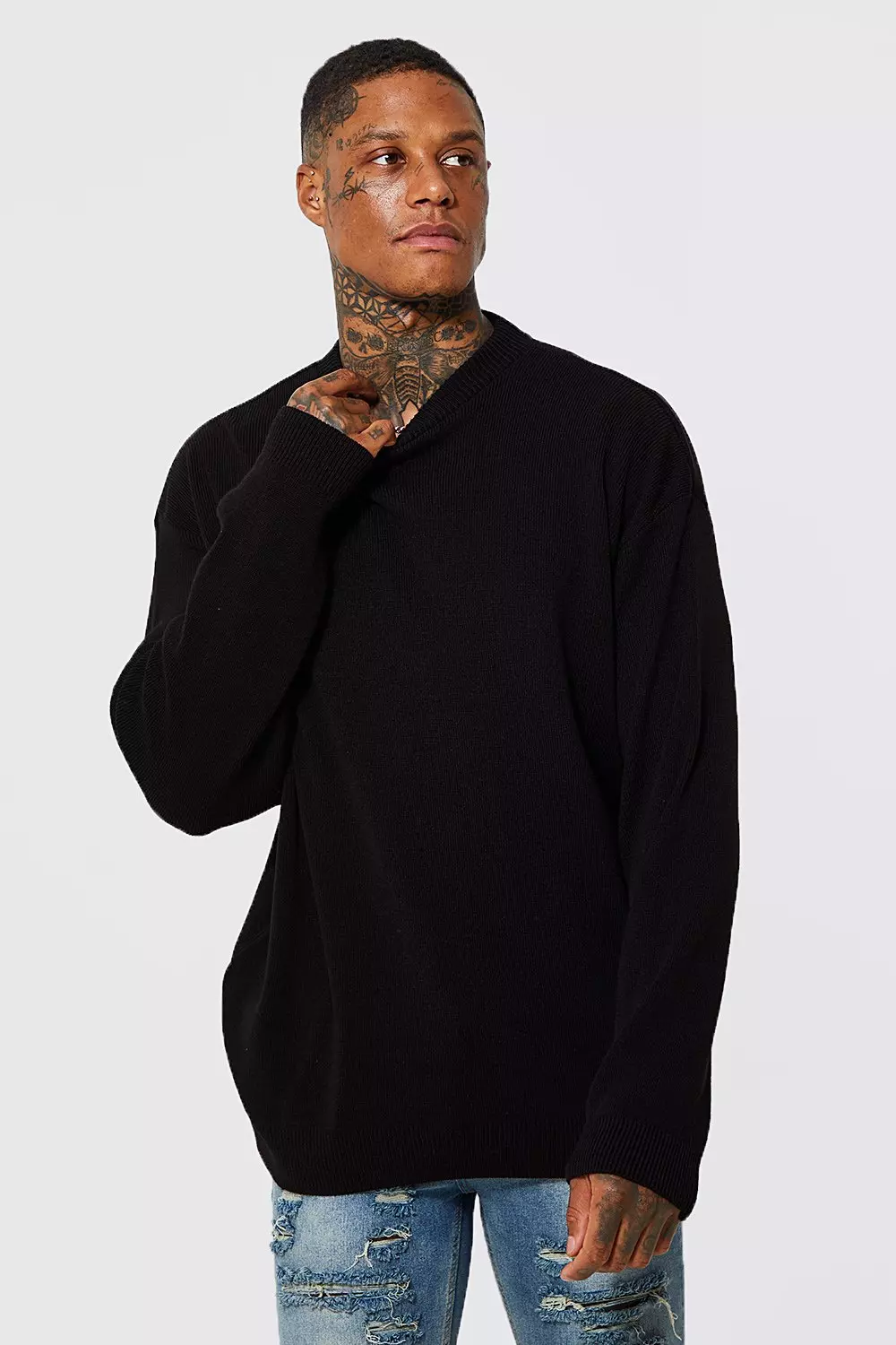 Oversized Crew Neck Knitted Jumper boohooMAN AU