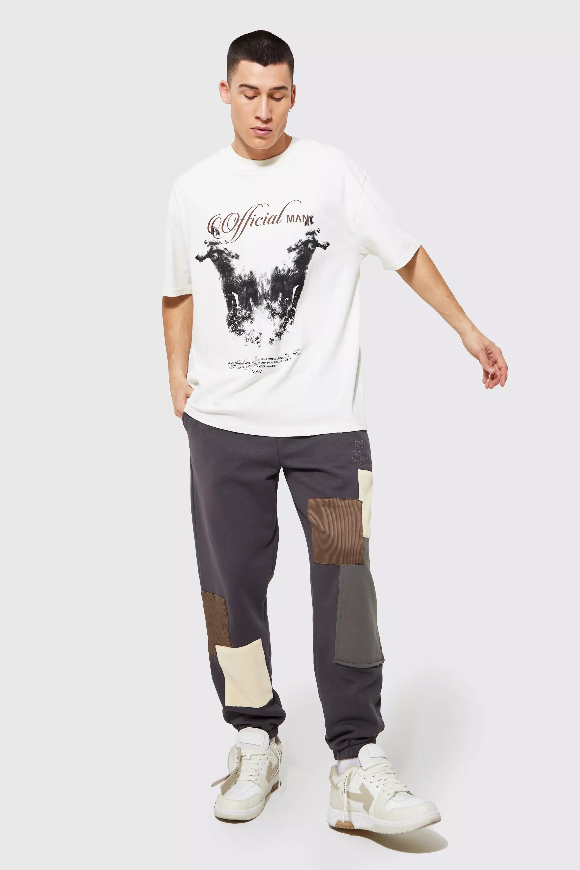 Charcoal Oversized Patchwork Detail Jogger alternative image