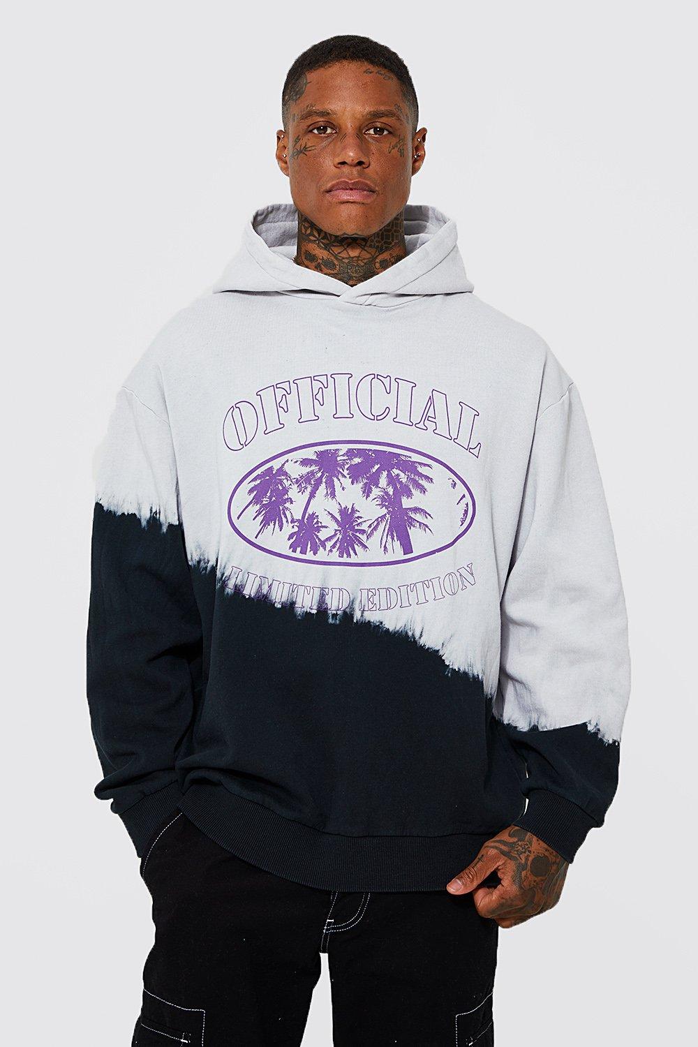 Oversized Printed Bleach Wash Hoodie boohooMAN