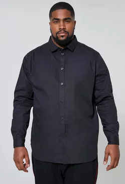 Black Plus Long Sleeve Cutaway Collar Poplin Shirt
