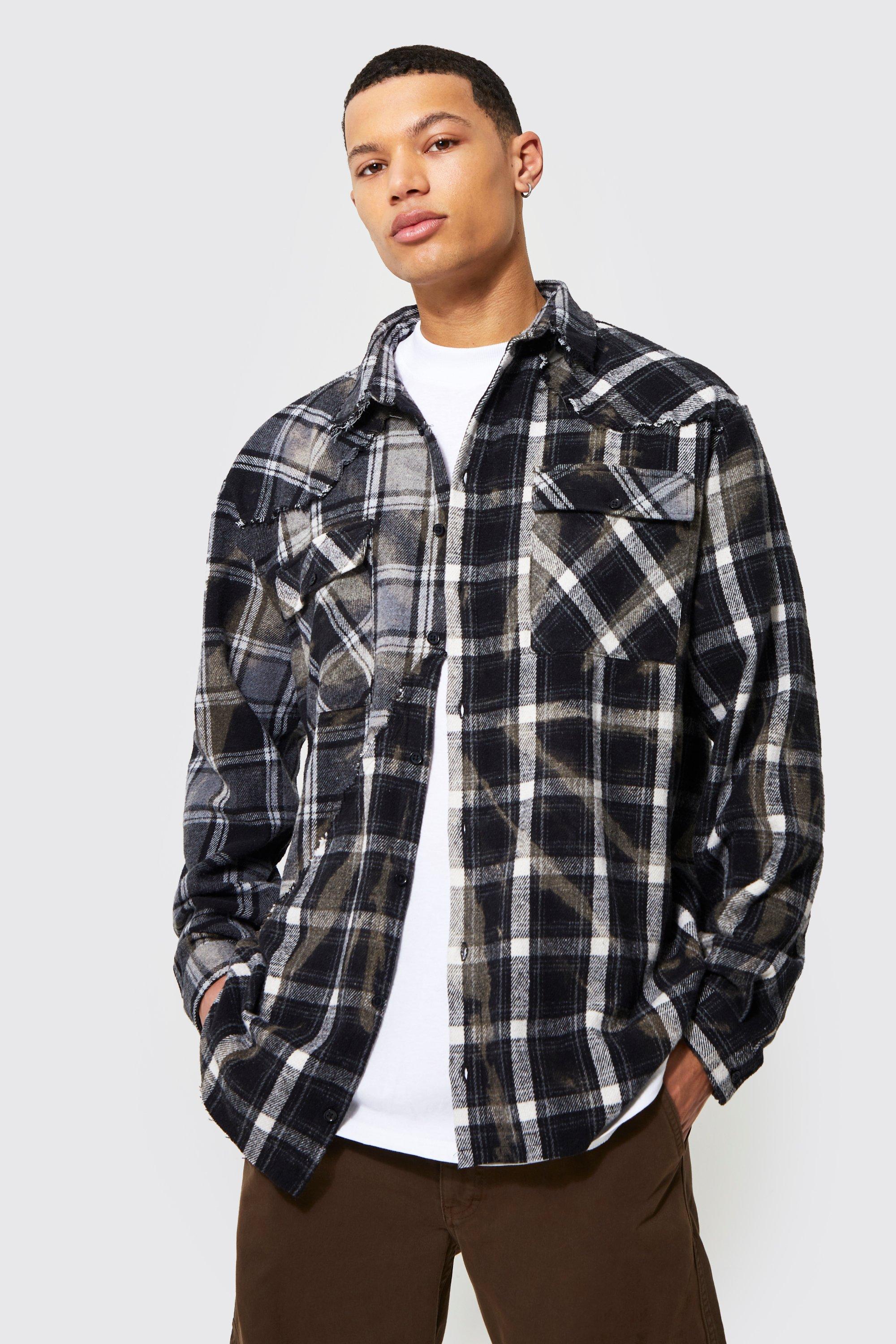 Tall Oversized Spliced Plaid Shirt | boohooMAN USA