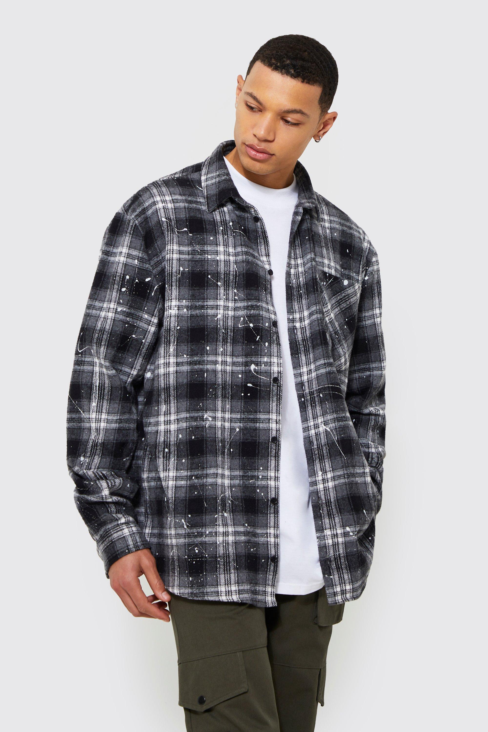 Tall Oversized Paint Splatter Flannel Shirt | boohooMAN USA