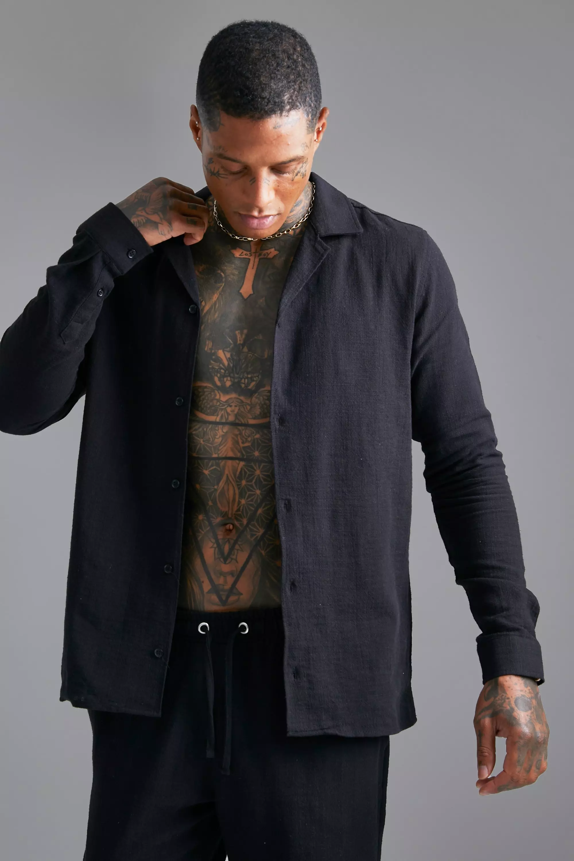Chemise texturée à manches longues, Black autre image