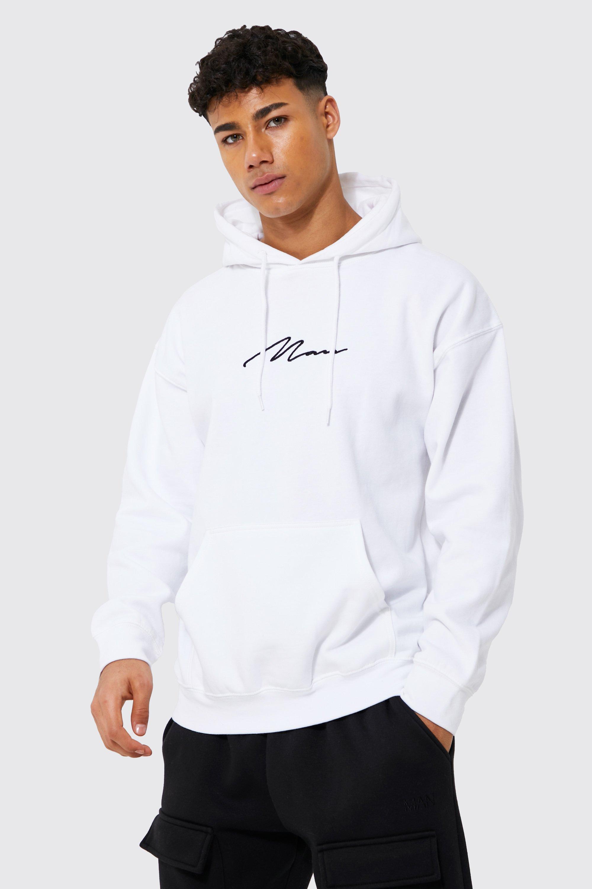 Man Signature Over The Head Hoodie | boohooMAN UK