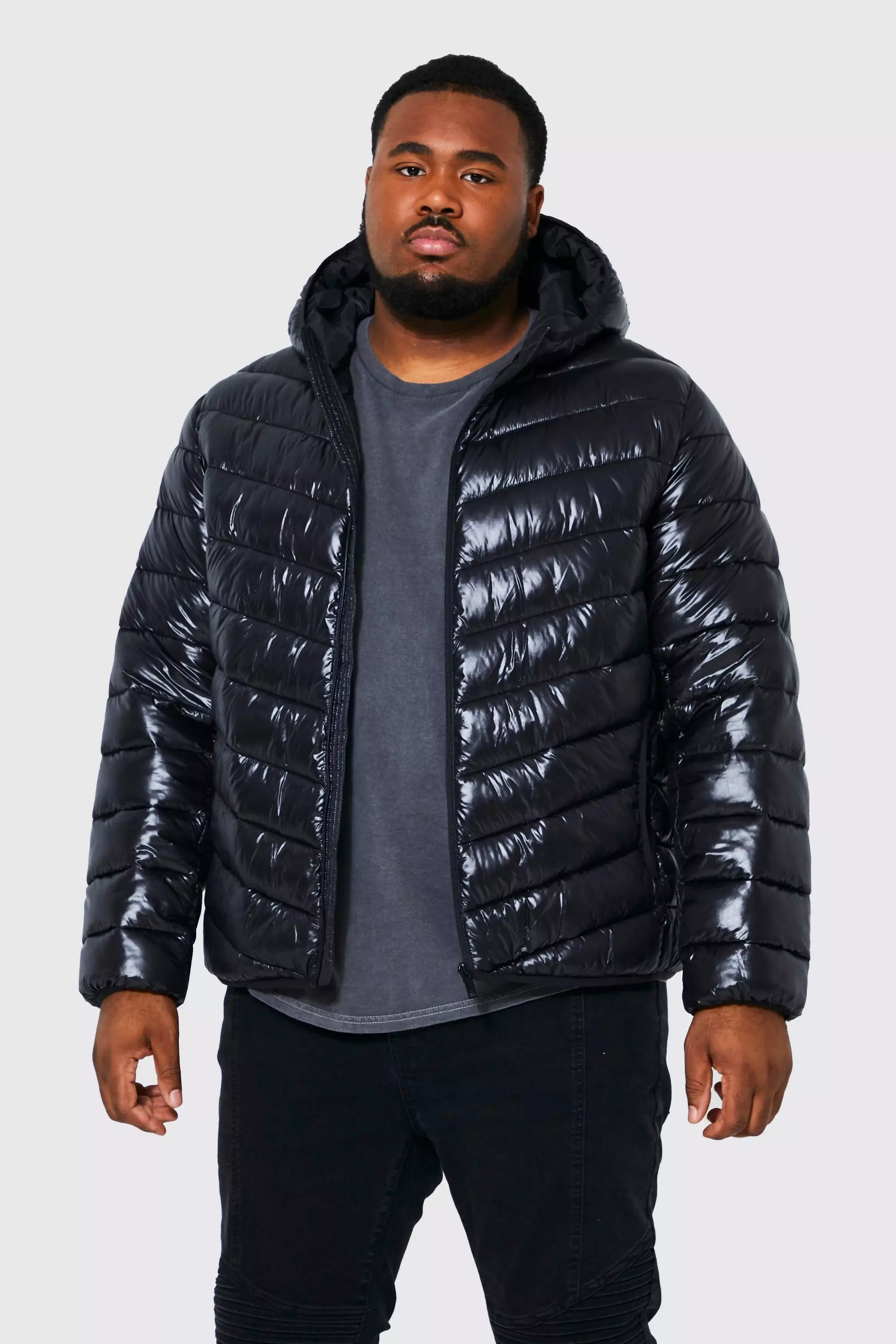 Plus High Shine Quilted Jacket Black