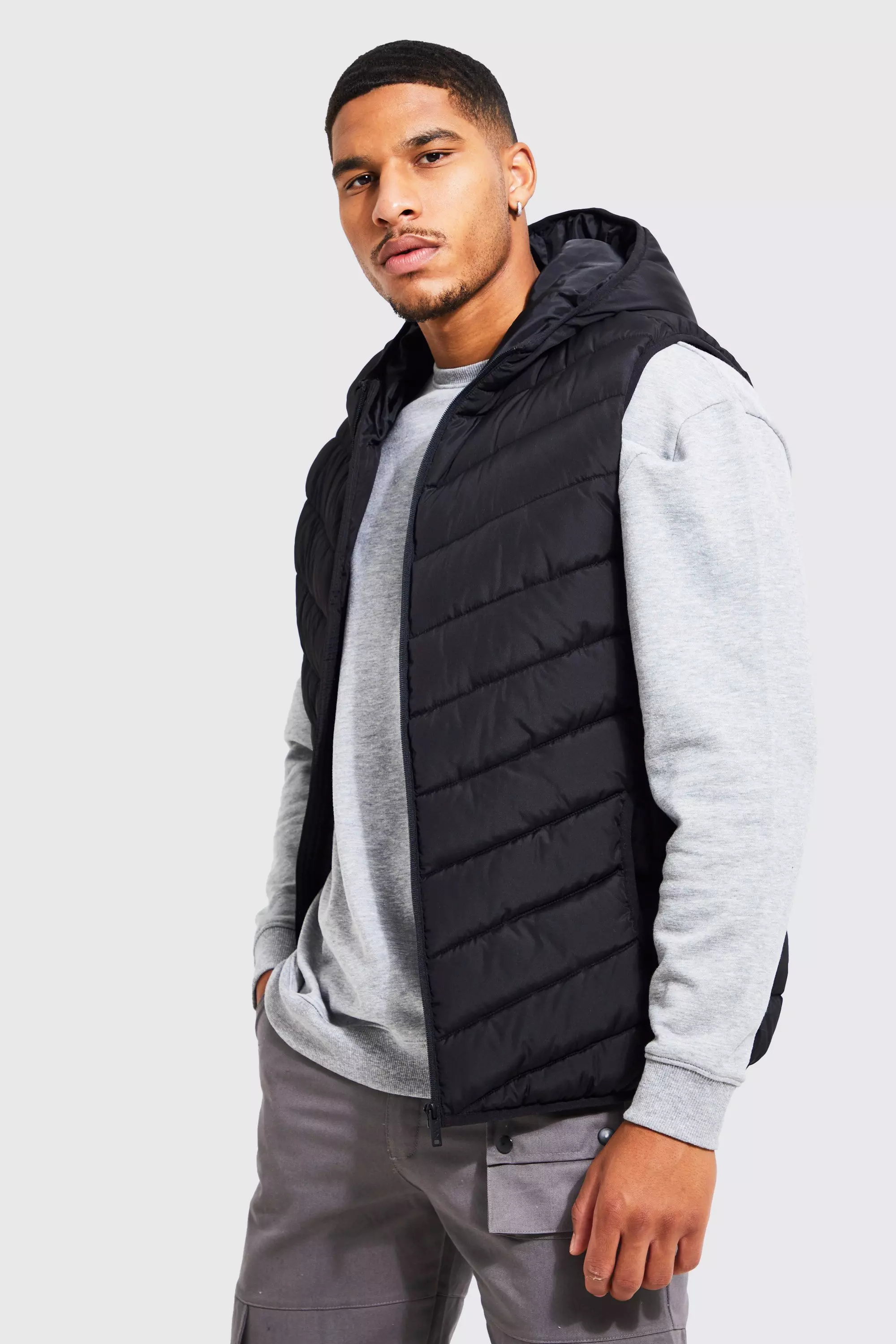 Black Tall Quilted Zip Through Vest