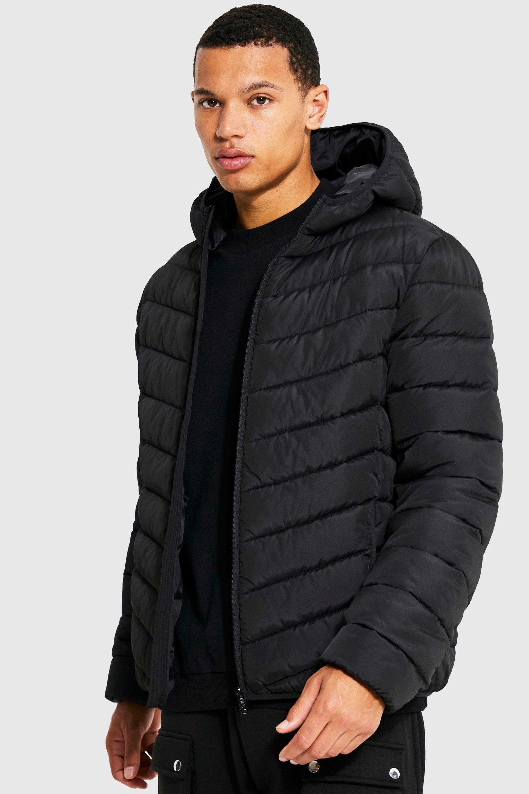 boohooMAN Mens High Shine Quilted Zip Through Jacket - Black M