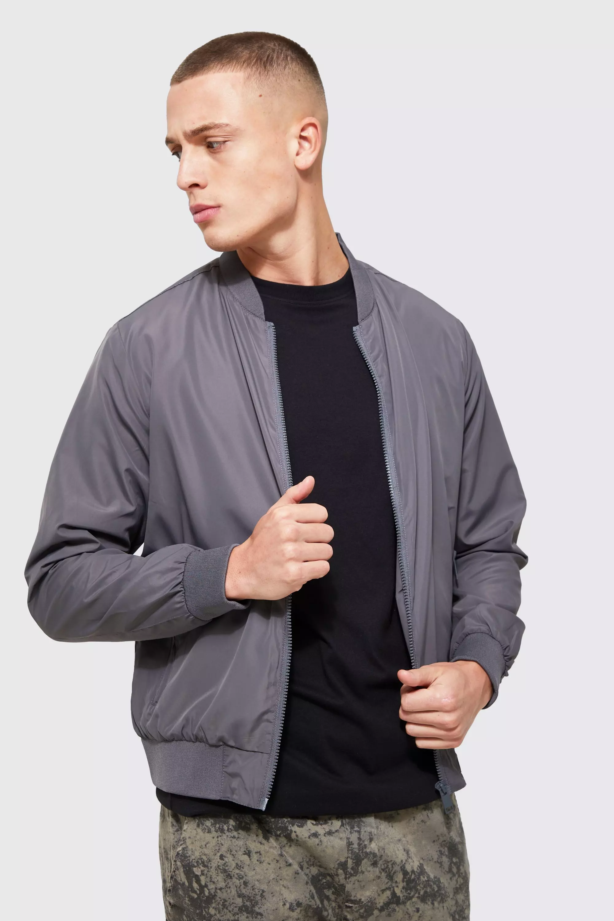 Grey Lightweight Bomber Jacket in Grey