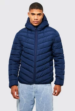 Quilted Zip Through Jacket With Hood Navy