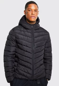 Quilted Zip Through Jacket With Hood Black