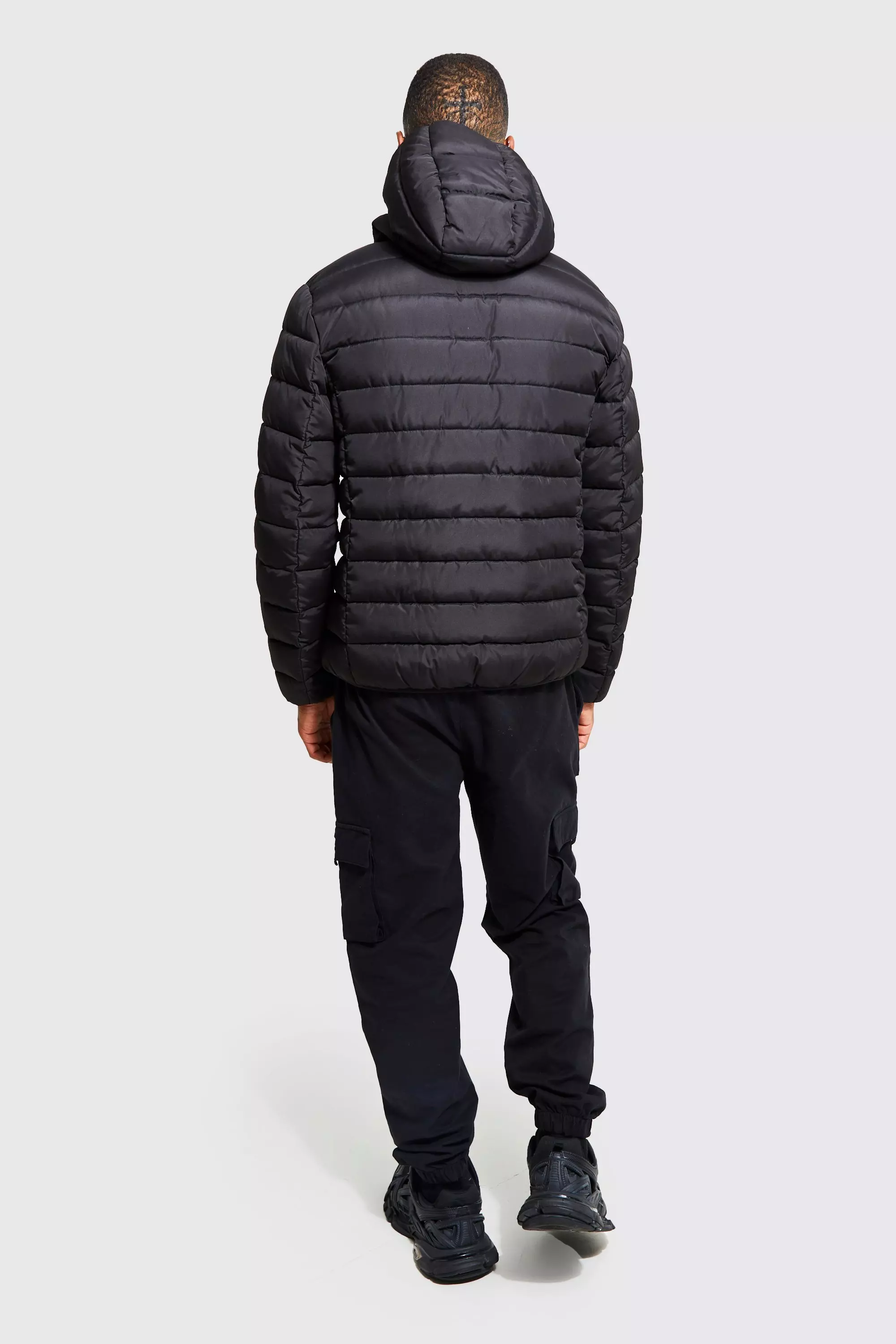 BoohooMAN Quilted Zip Through Jacket with Hood Black Size M