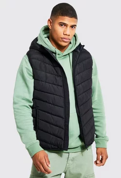 Black Quilted Vest With Hood
