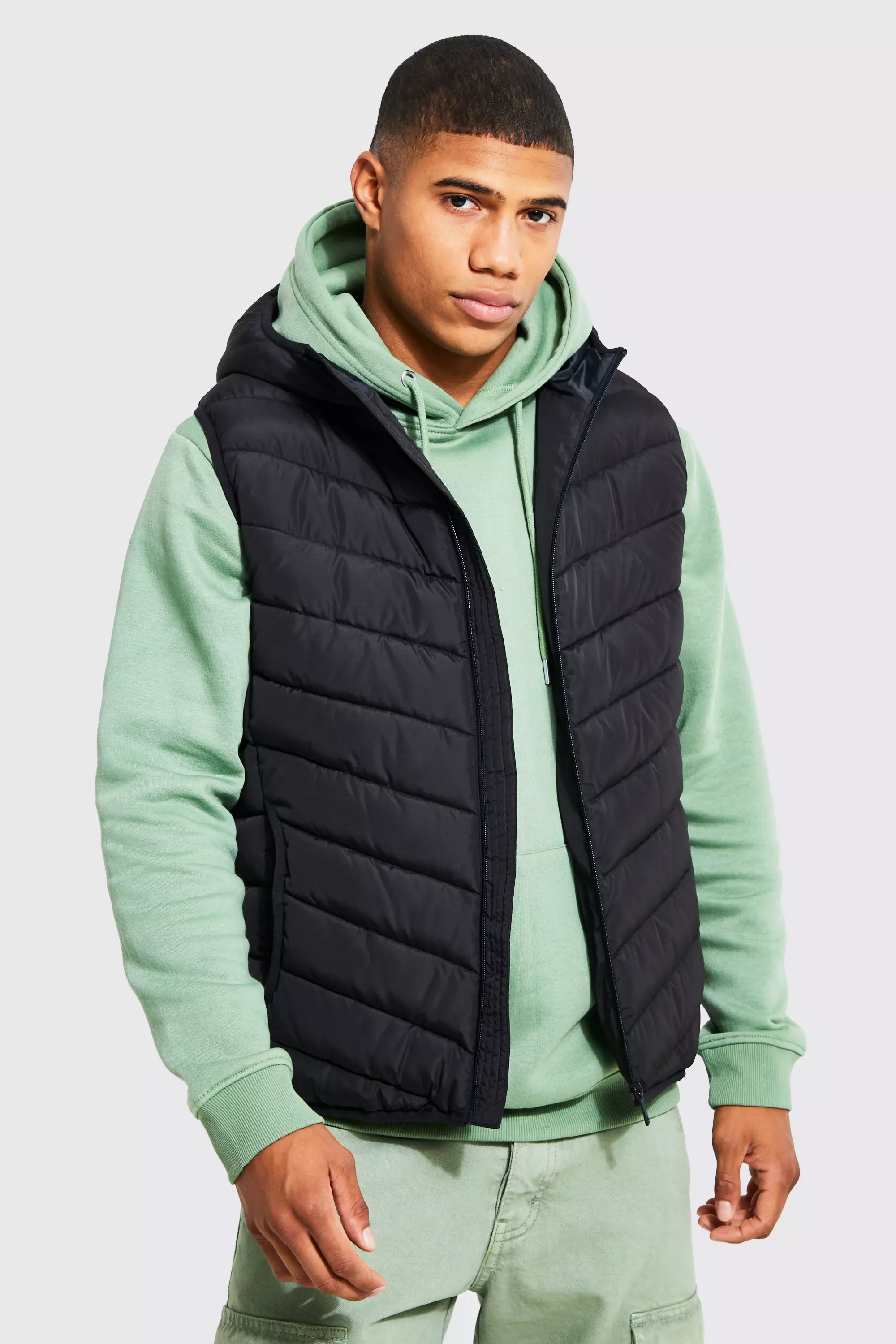 Quilted Vest With Hood Black