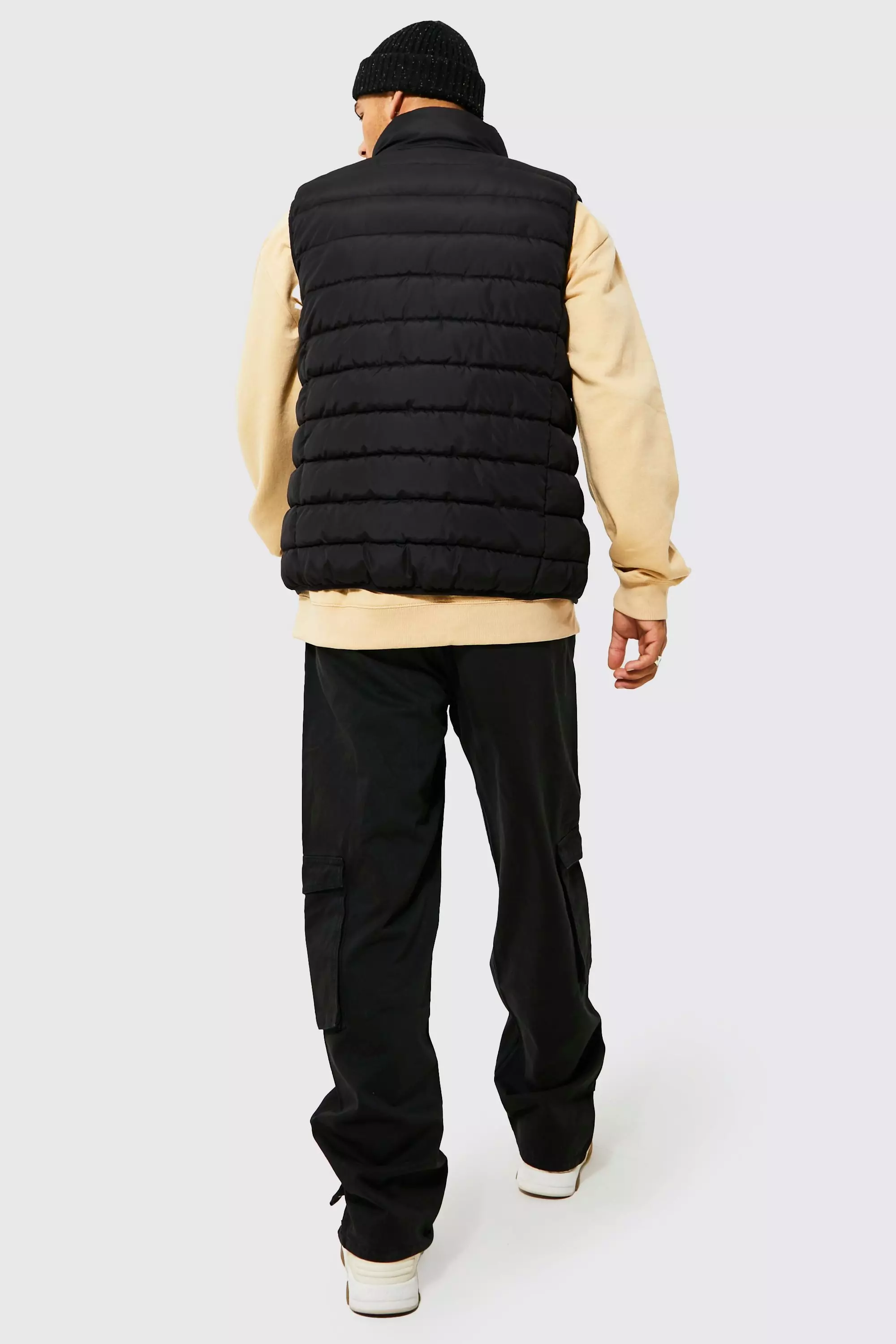 Black  Gewatteerde Bodywarmer Met Stiksels En Hoge Kraag alternatieve afbeelding