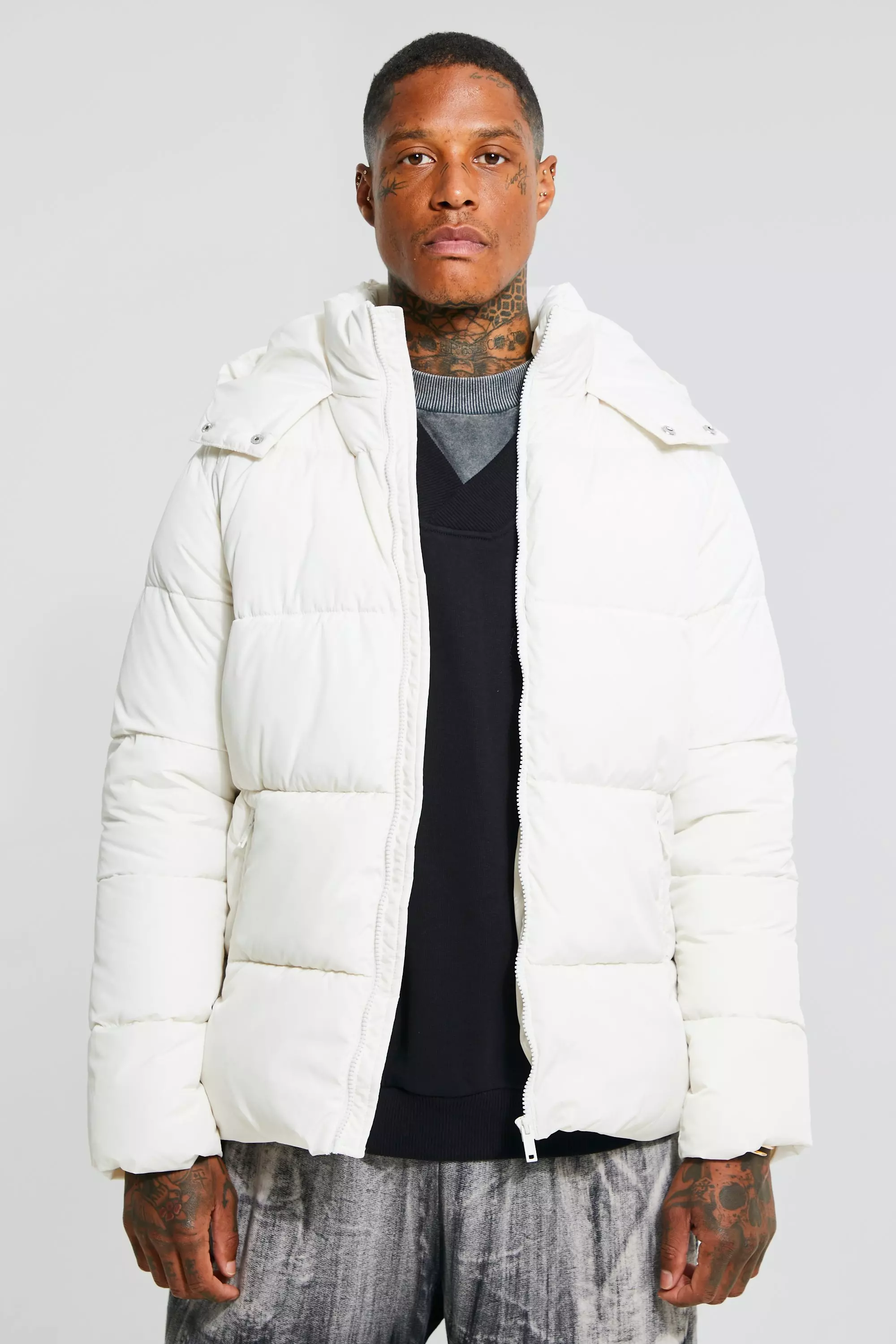 Matt Panel Puffer Jacket Ecru