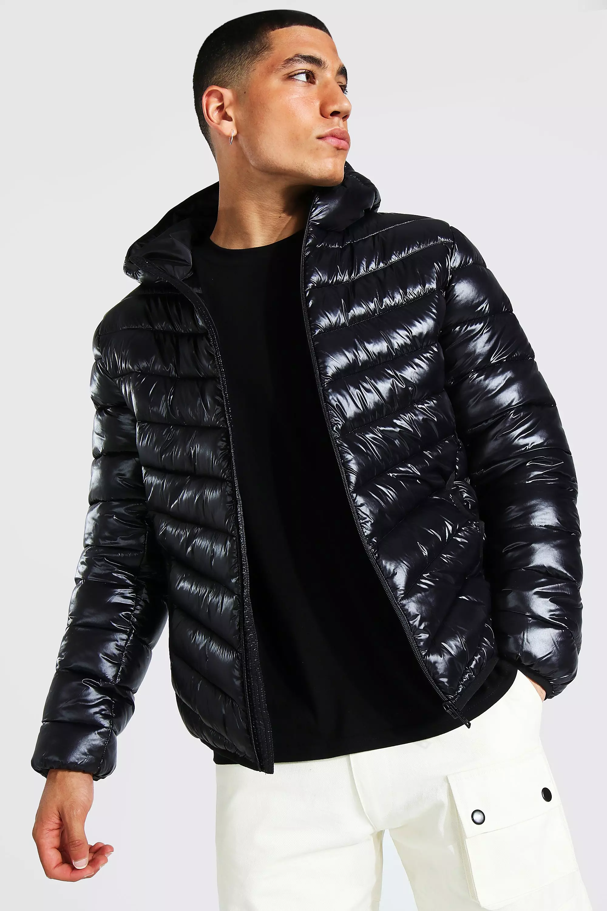 High Shine Quilted Zip Through Jacket Black