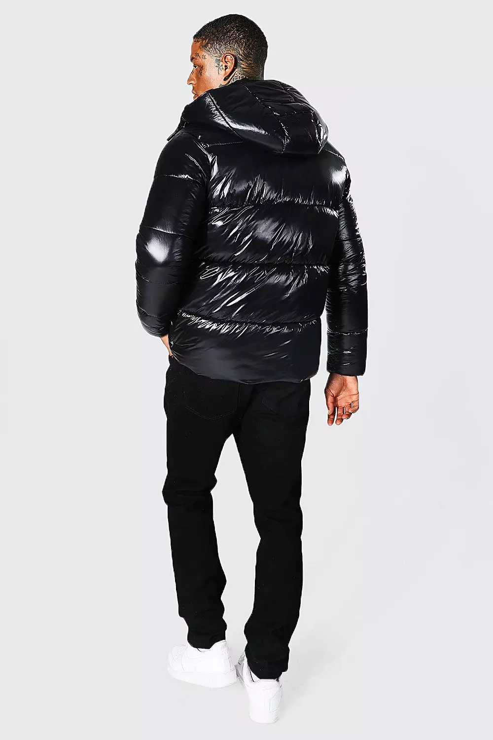 Boohooman black puffer jacket on sale